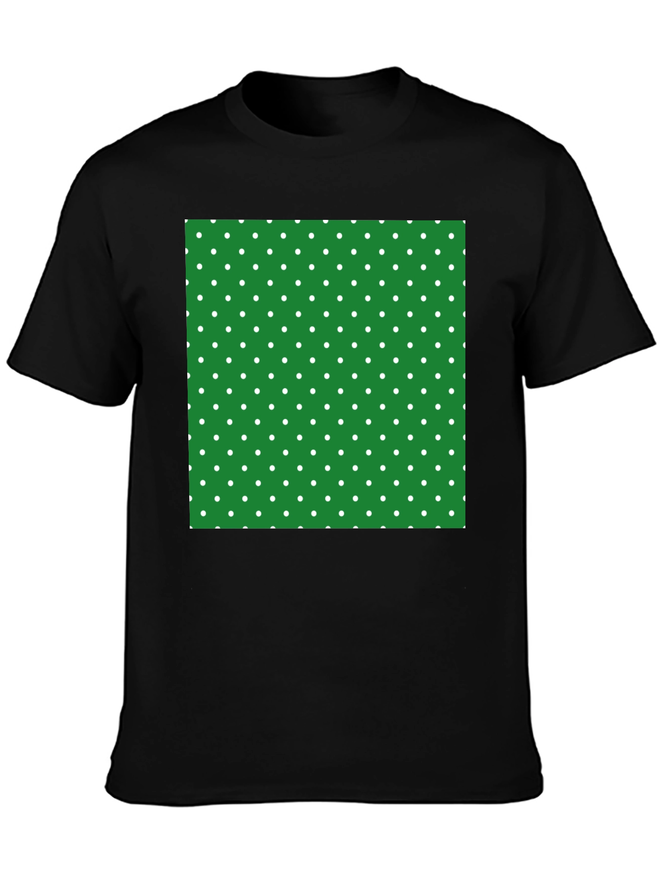 Black T-Shirt with Green Polka Dot Square Design
