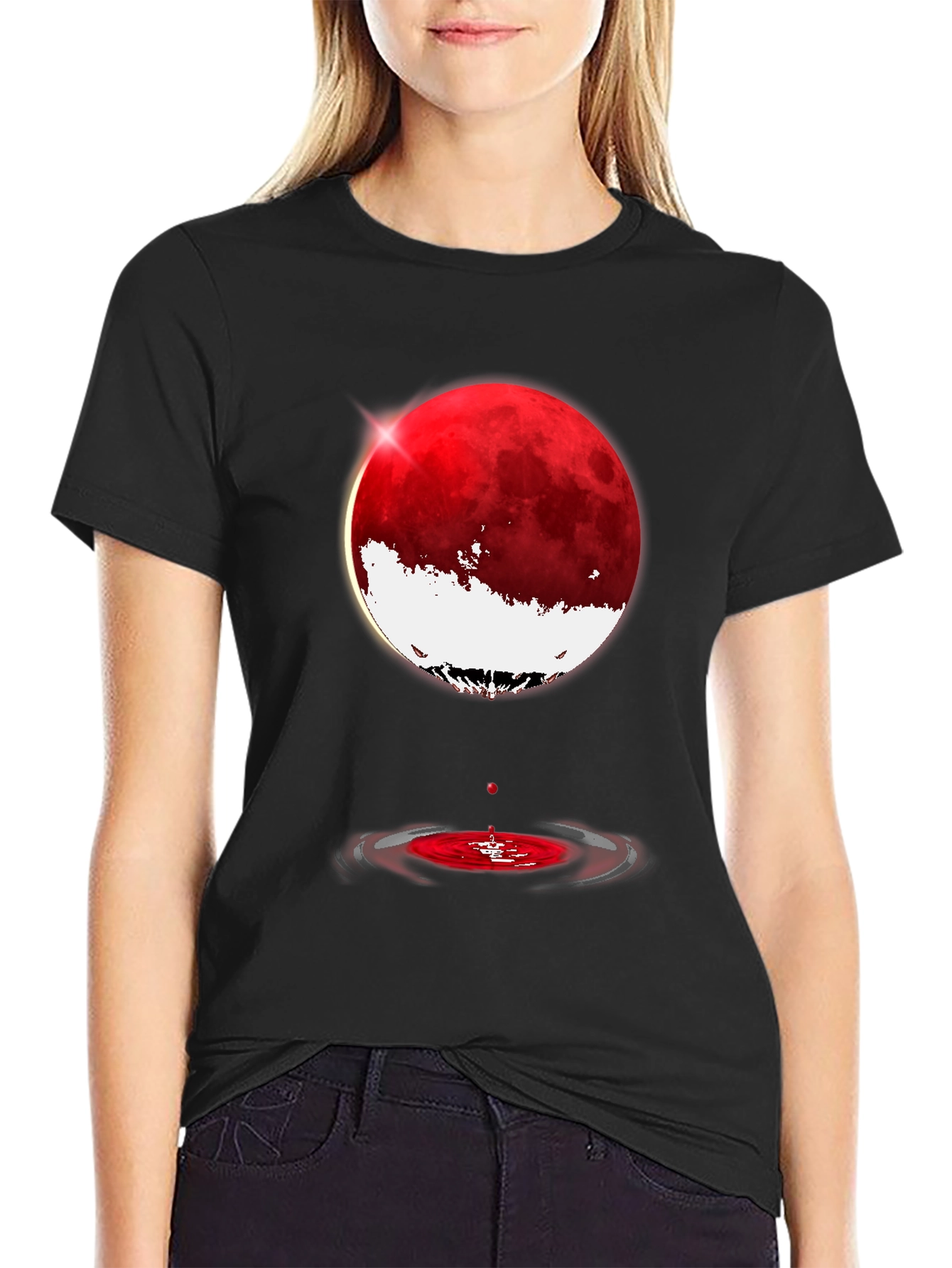 Blood Moon Ripple Graphic Tee - Stylish Black T-Shirt