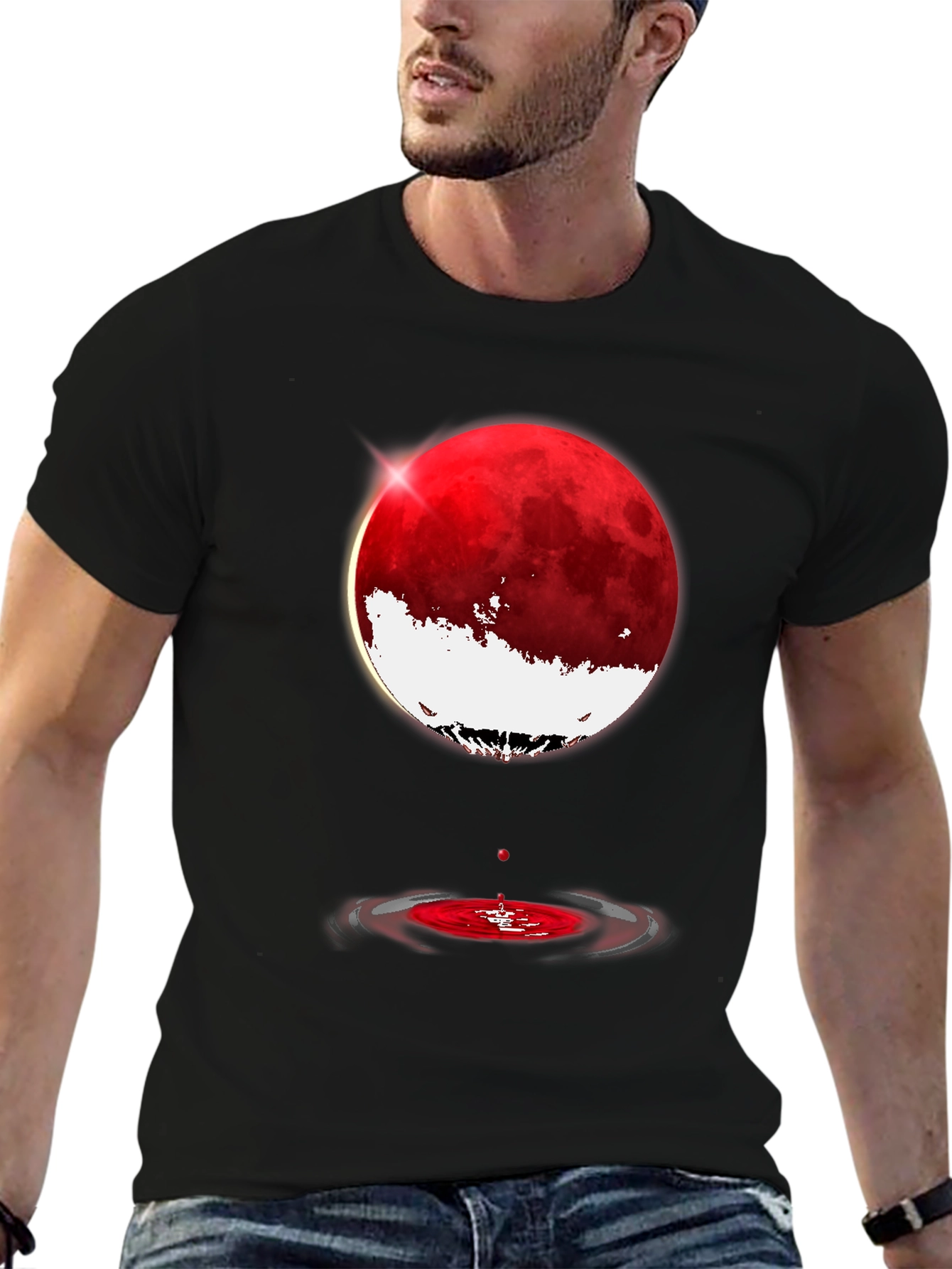 Blood Moon Ripple Graphic Tee - Stylish Black T-Shirt