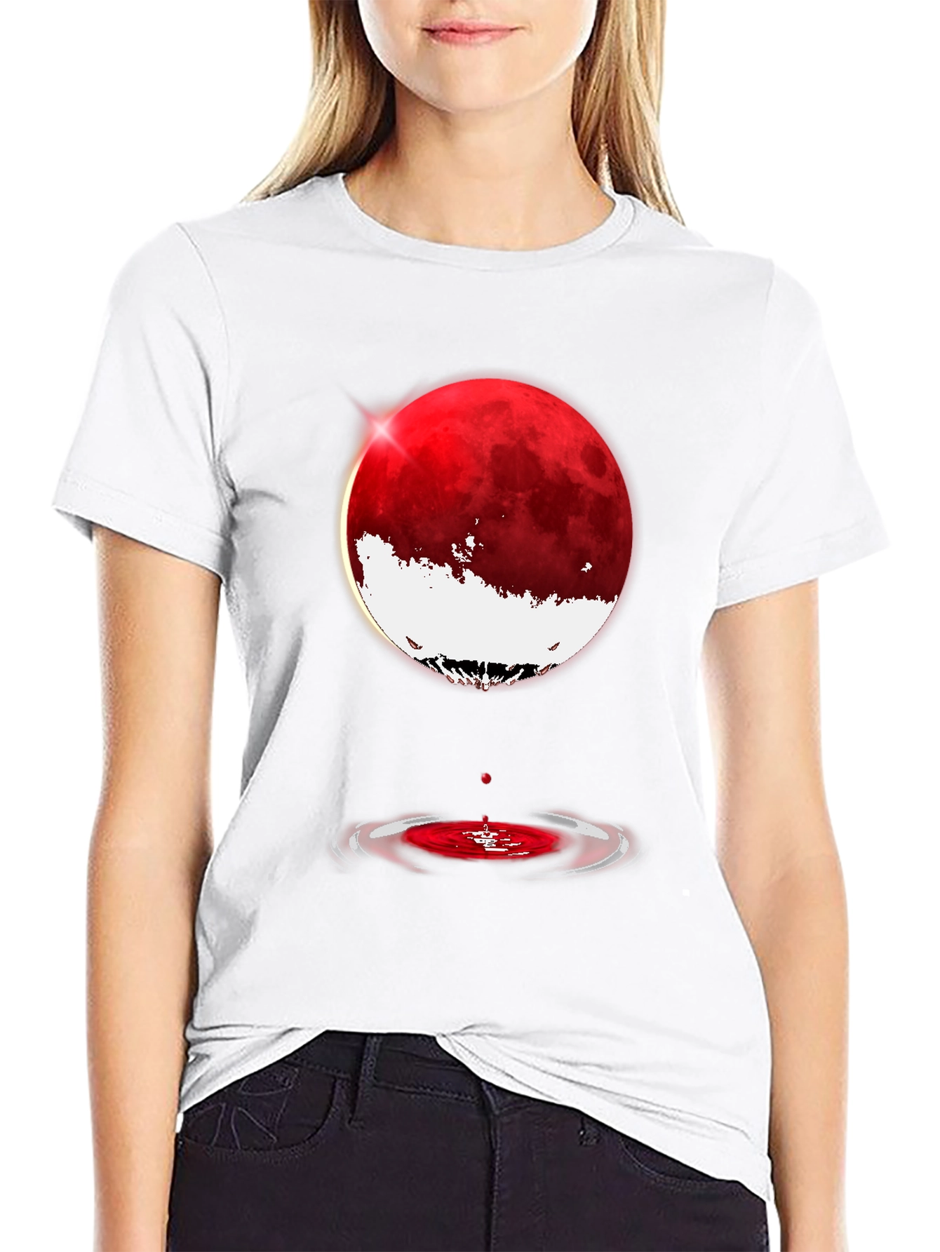 Blood Moon Ripple Graphic Tee - Stylish Black T-Shirt
