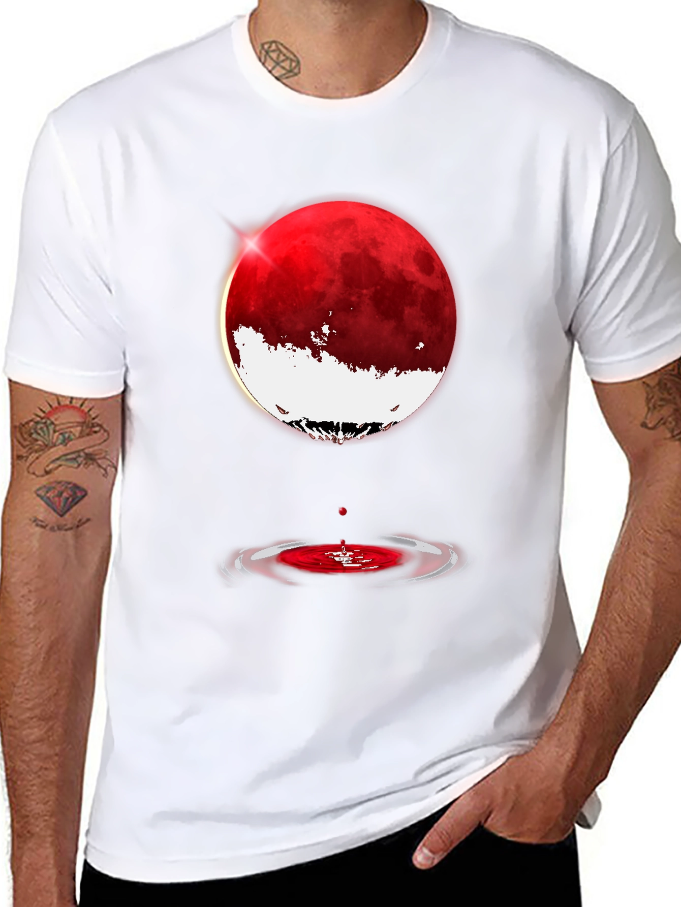Blood Moon Ripple Graphic Tee - Stylish Black T-Shirt