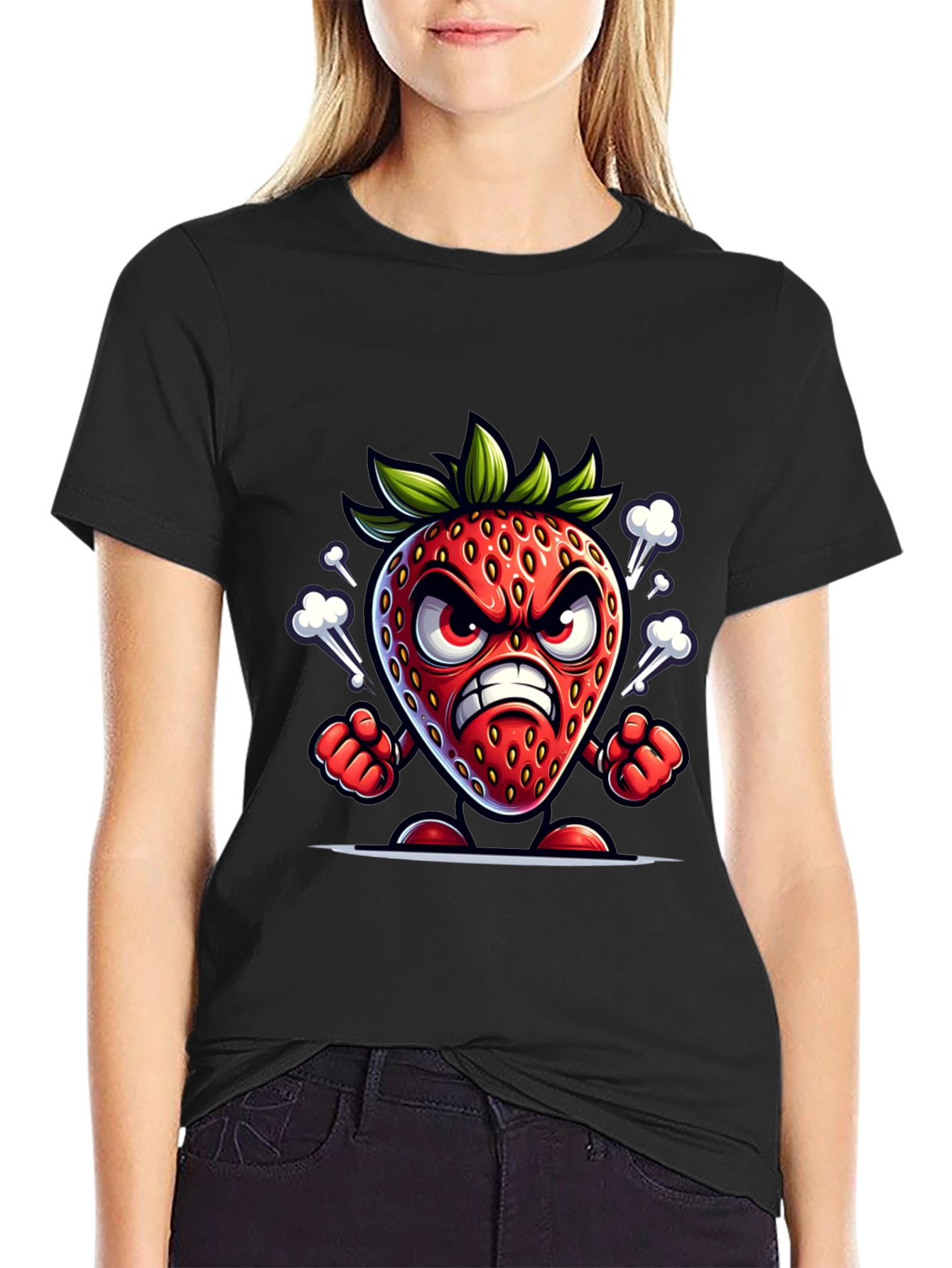 Angry Strawberry Cartoon T-Shirt