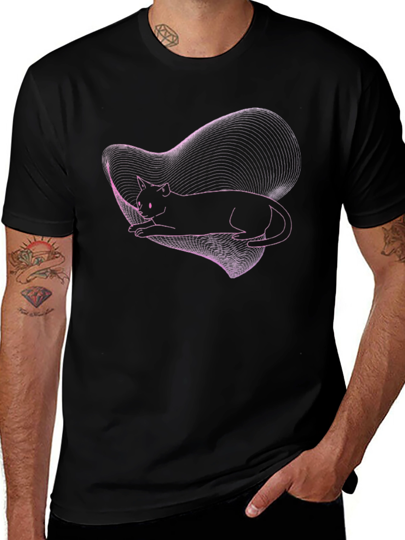 Abstract Cat Tee - Black Graphic T-Shirt