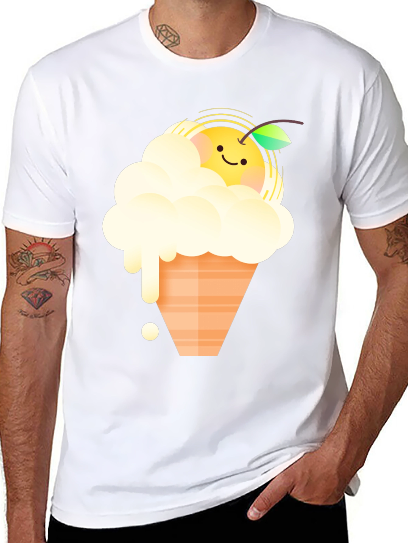 Cute Orange Ice Cream Graphic Tee - Black