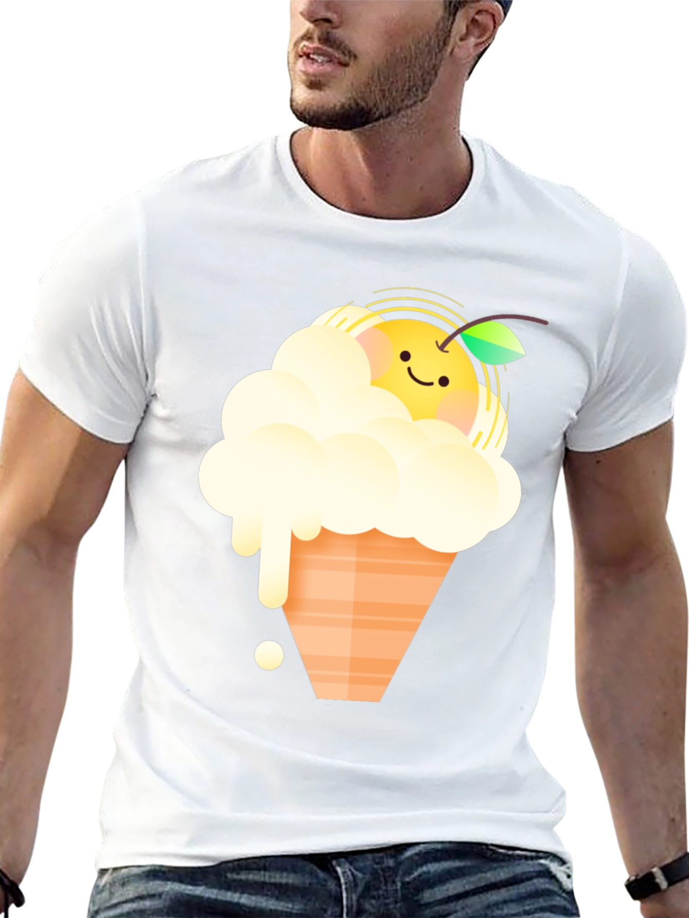 Cute Orange Ice Cream Graphic Tee - Black