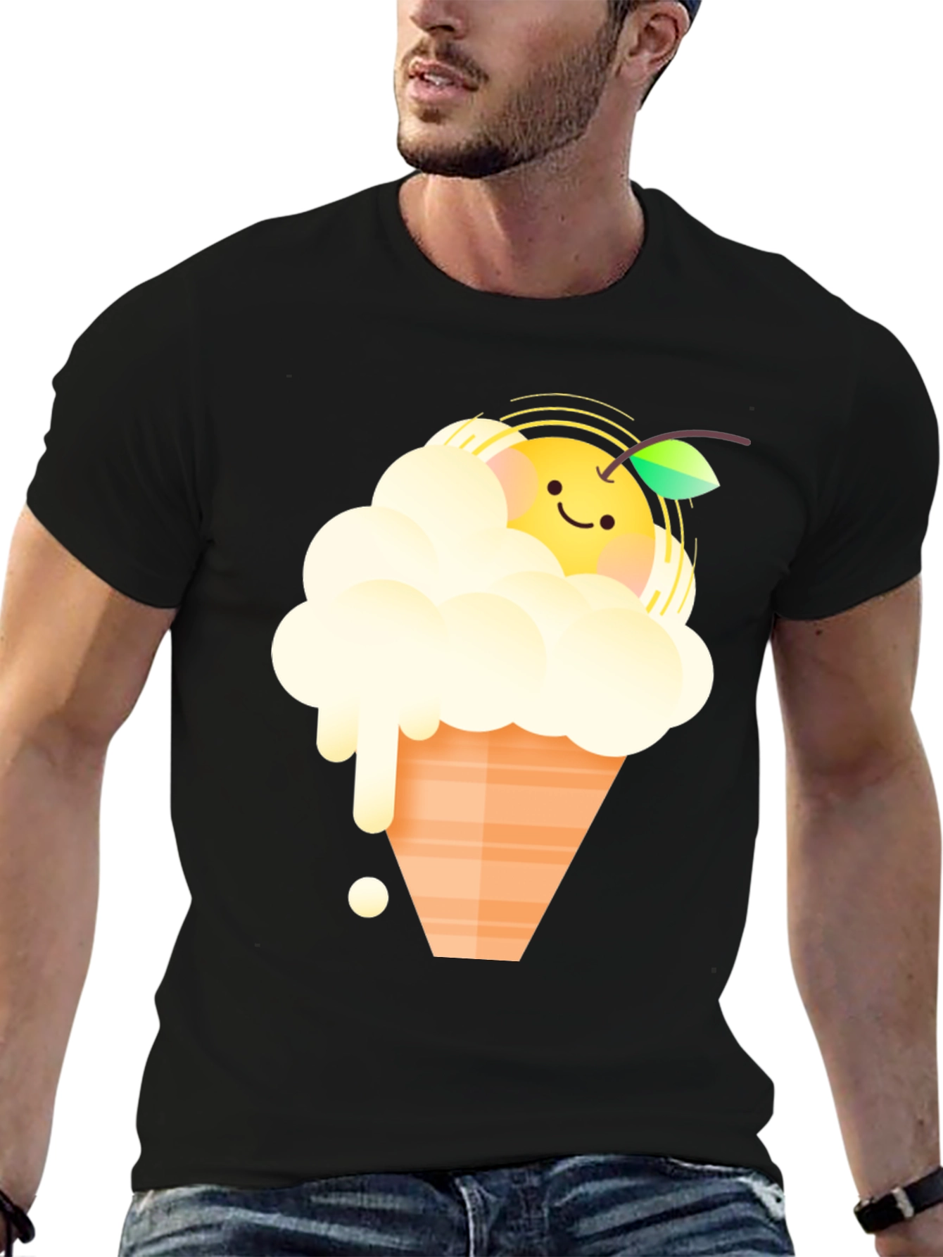 Cute Orange Ice Cream Graphic Tee - Black