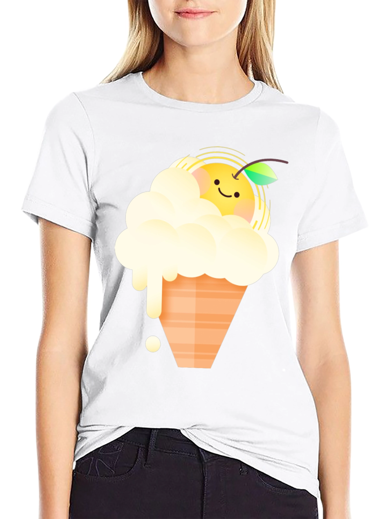 Cute Orange Ice Cream Graphic Tee - Black