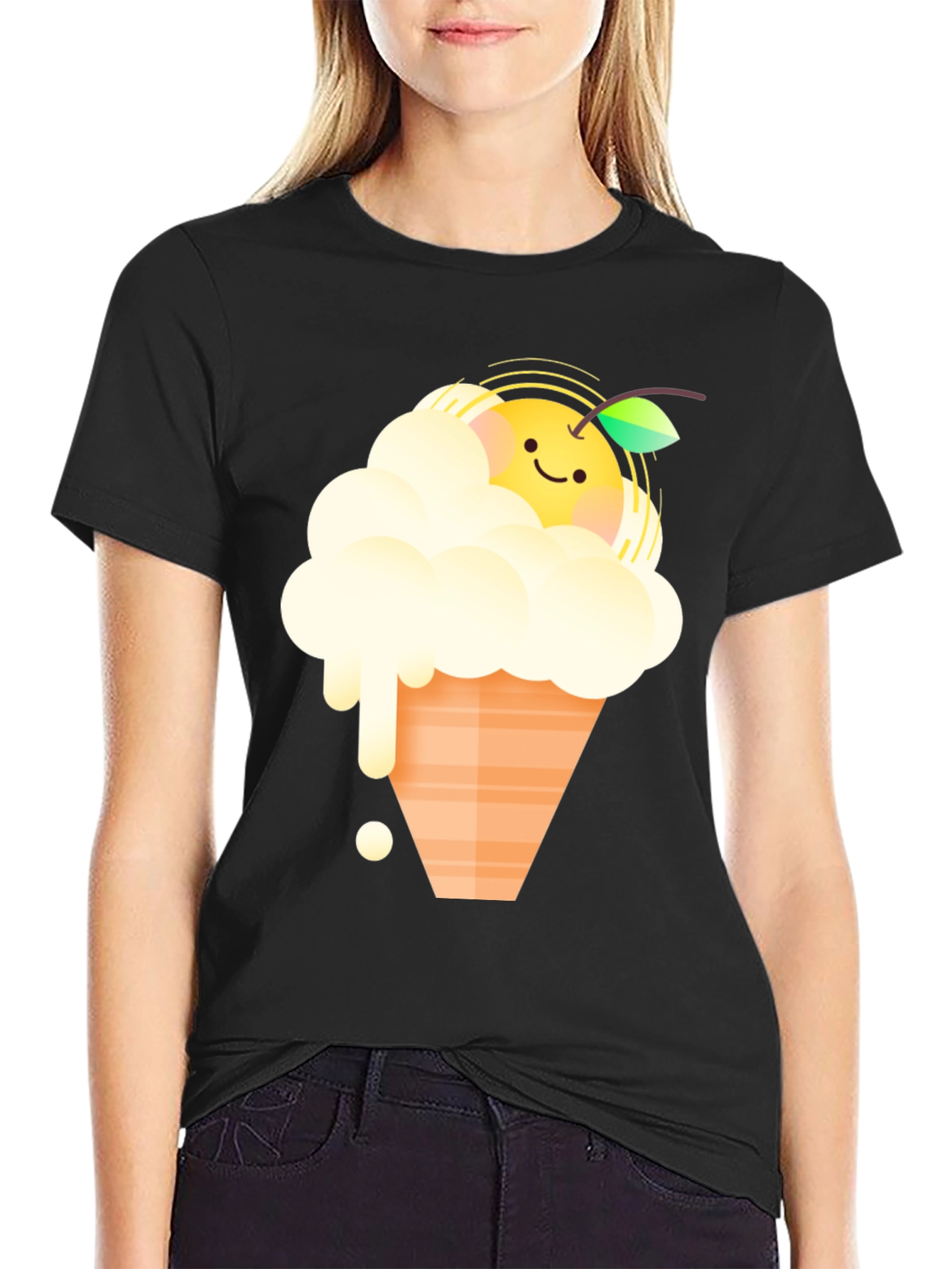 Cute Orange Ice Cream Graphic Tee - Black