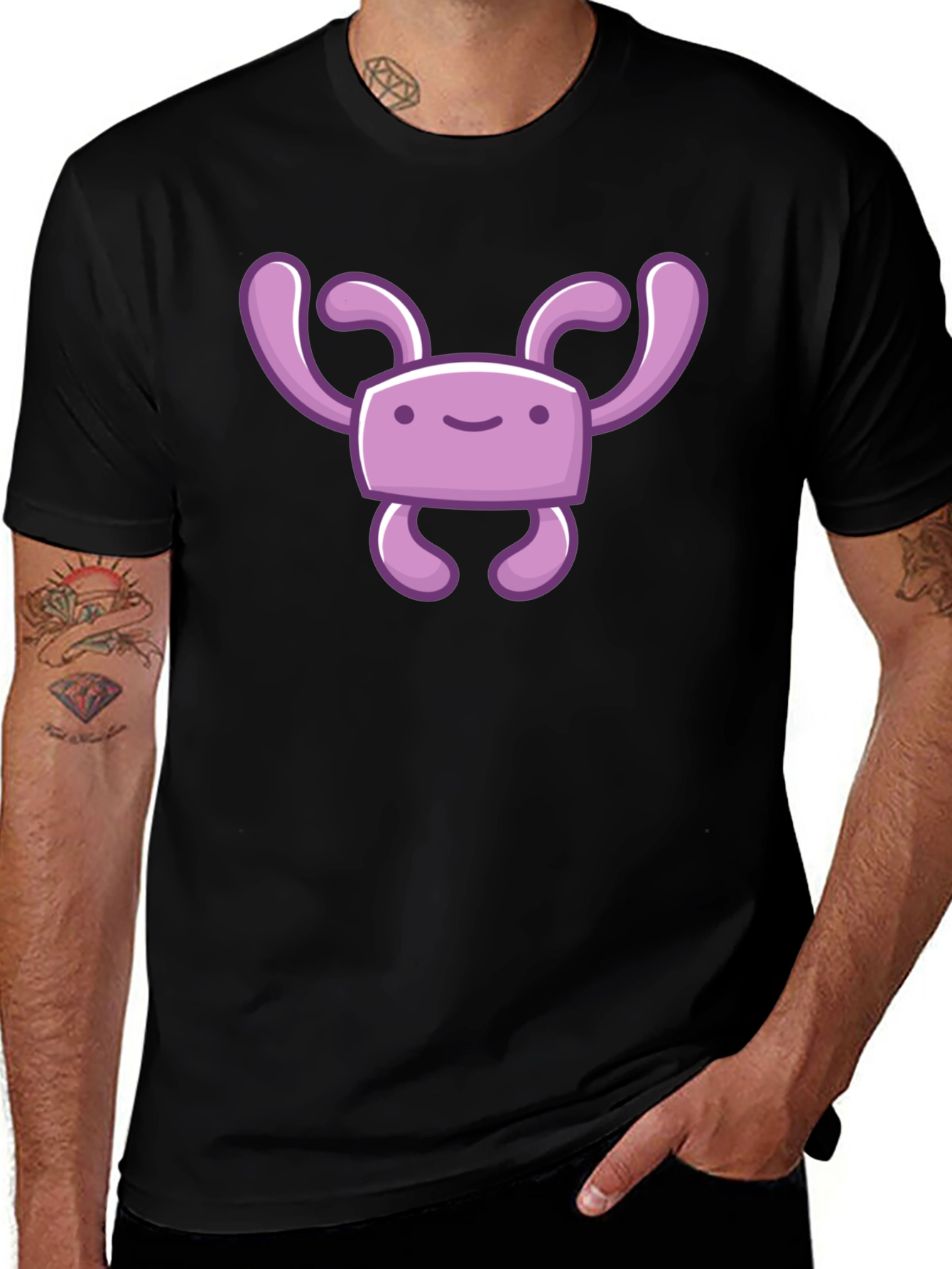 Cute Purple Cartoon Character Black T-Shirt
