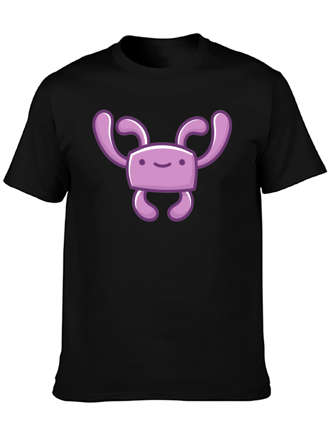 Cute Purple Cartoon Character Black T-Shirt