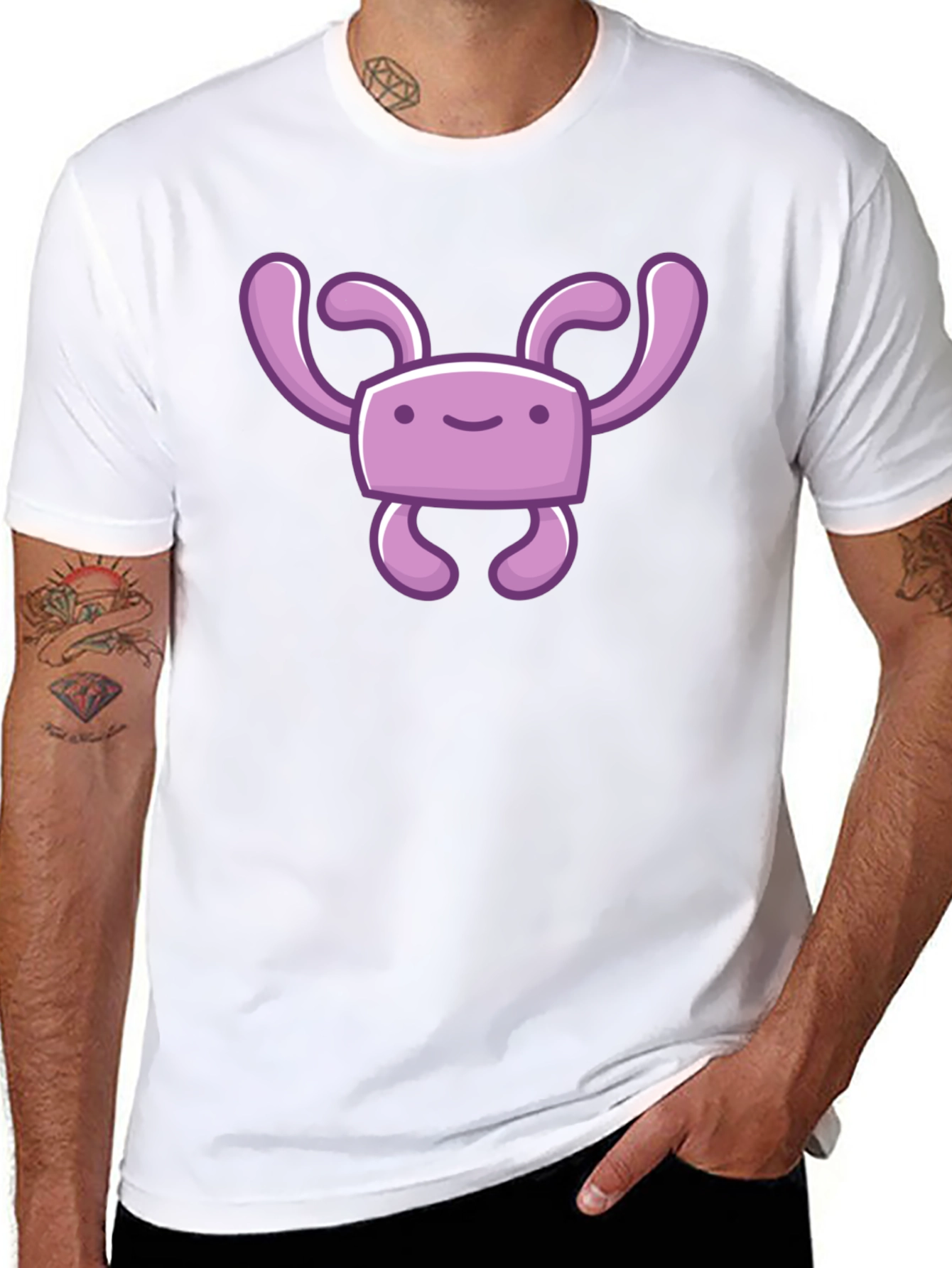 Cute Purple Cartoon Character Black T-Shirt