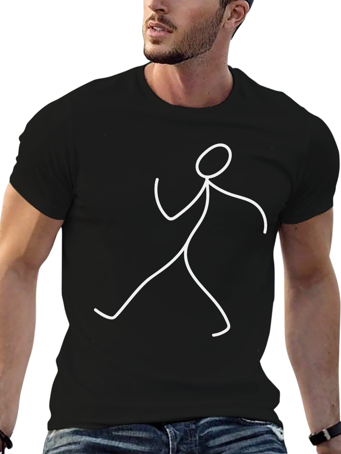 Funny Stick Figure Graphic Tee - Casual Black T-Shirt