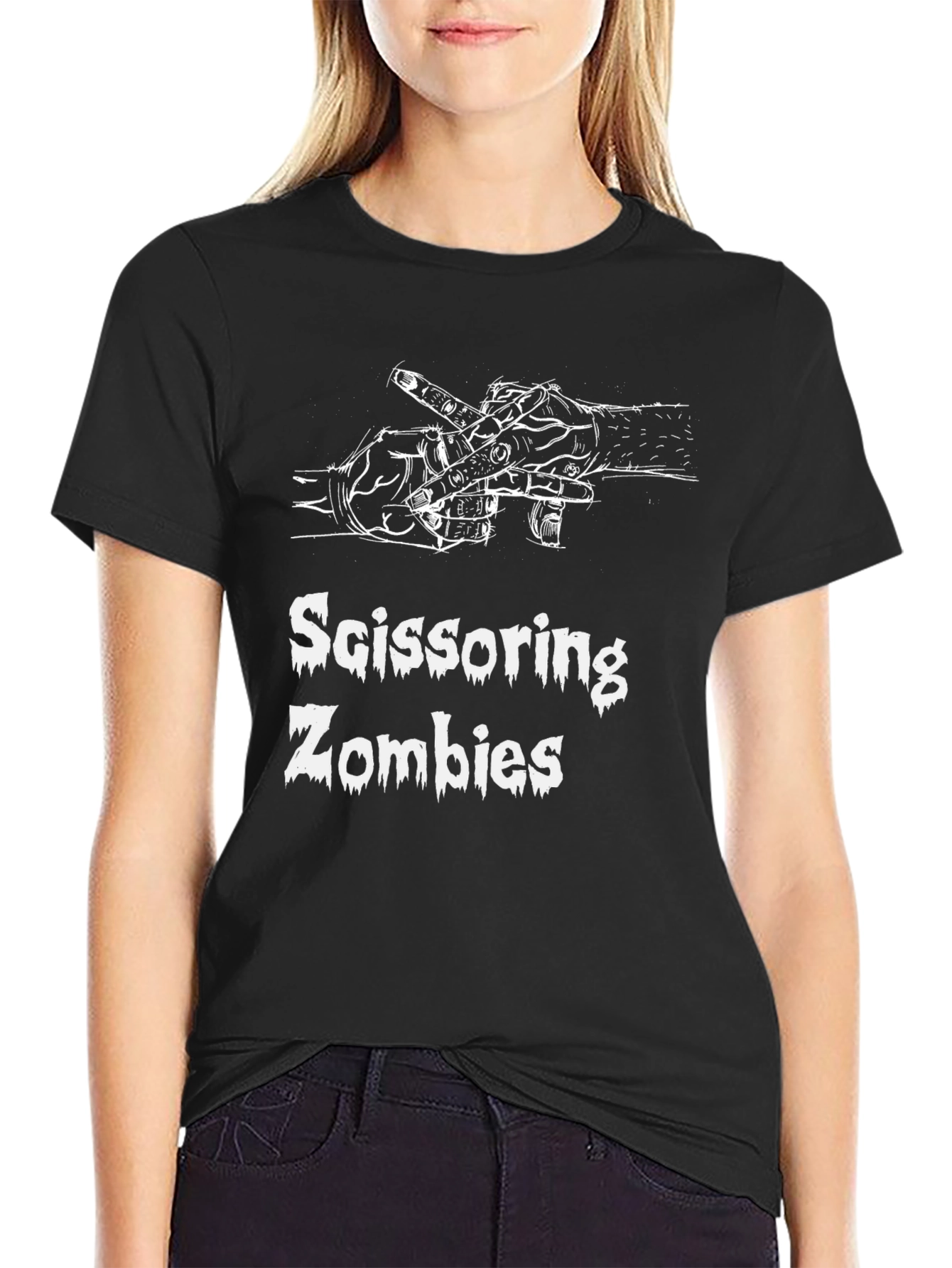 Scissoring Zombies Graphic Print Crew Neck T-Shirt