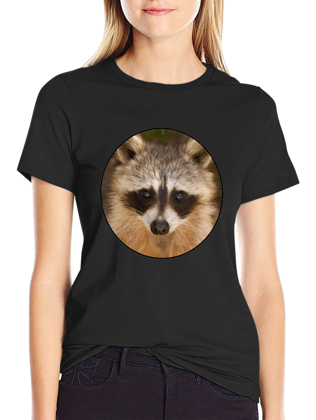 Raccoon Graphic Print Crew Neck T-Shirt