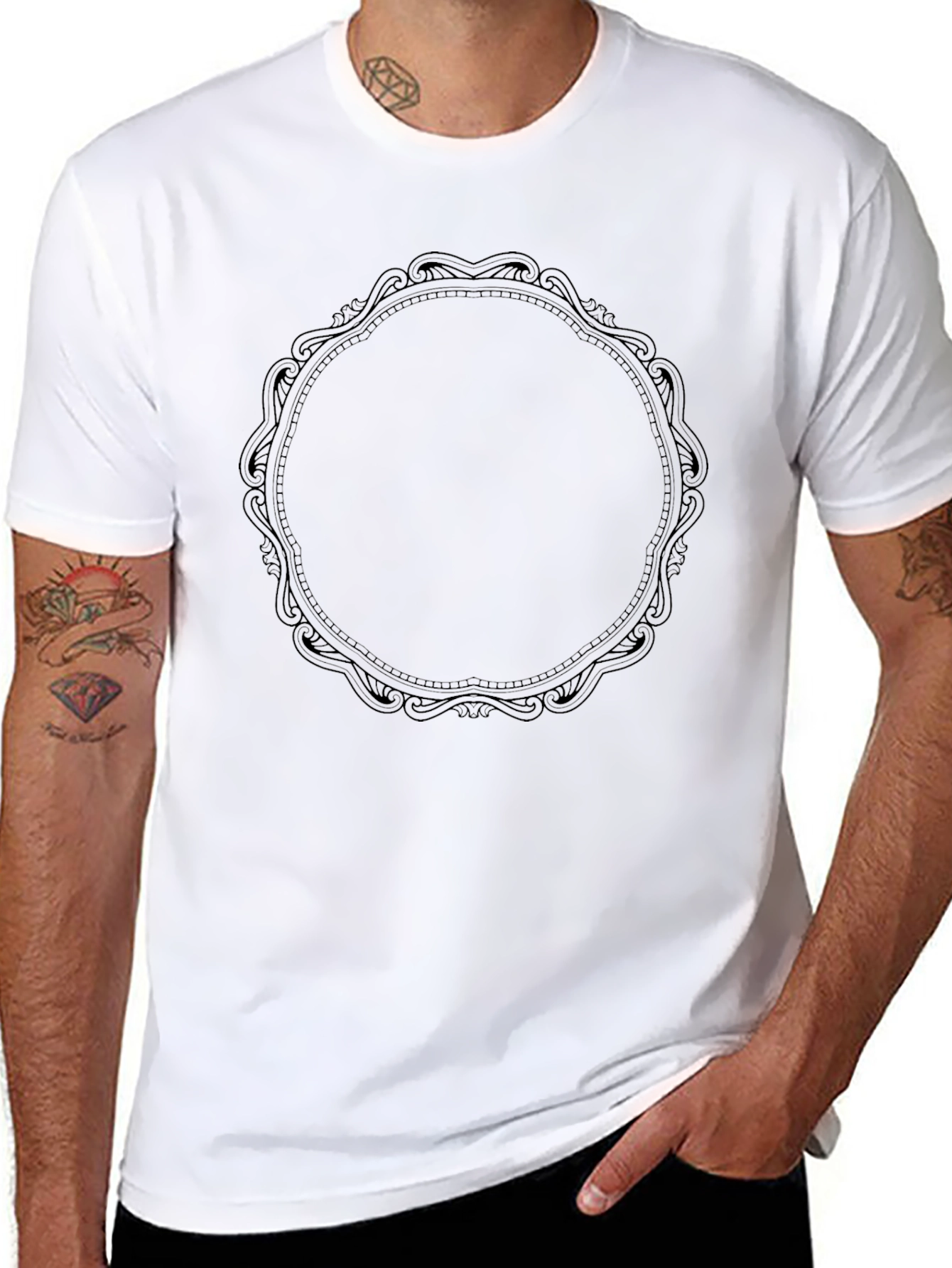 Elegant Black Graphic Tee - Ornate Circle Design