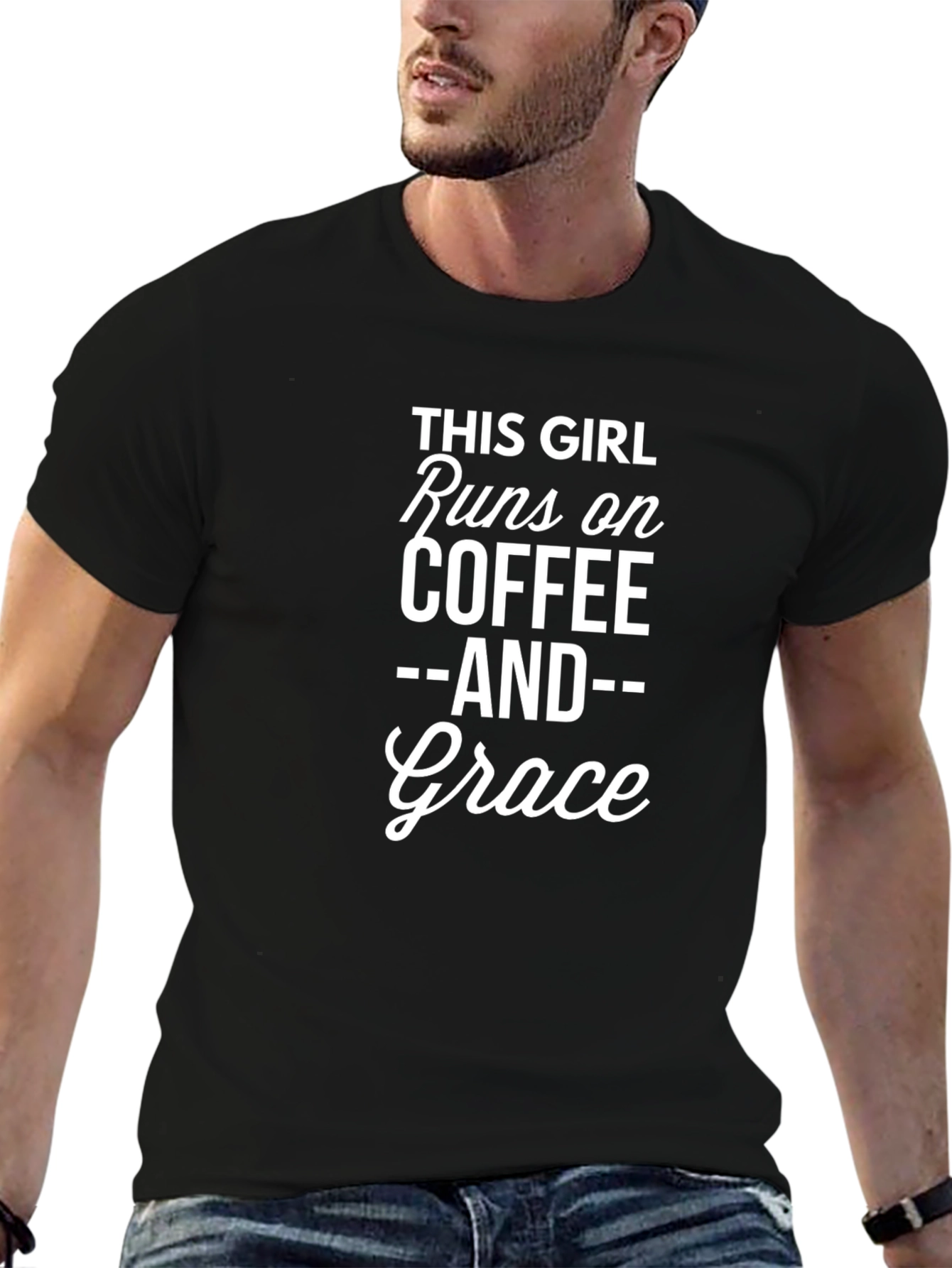Runs on Coffee and Grace Black T-Shirt