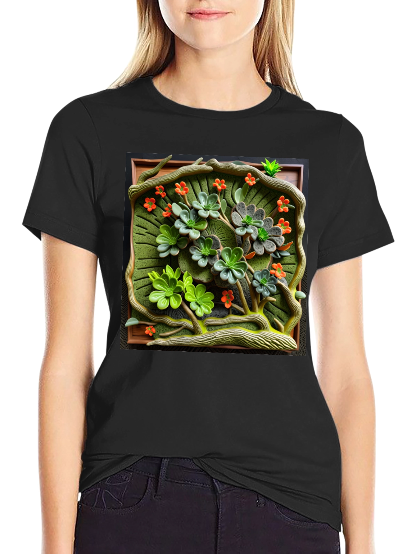 Floral Embossed Graphic Tee - Unique Art T-Shirt