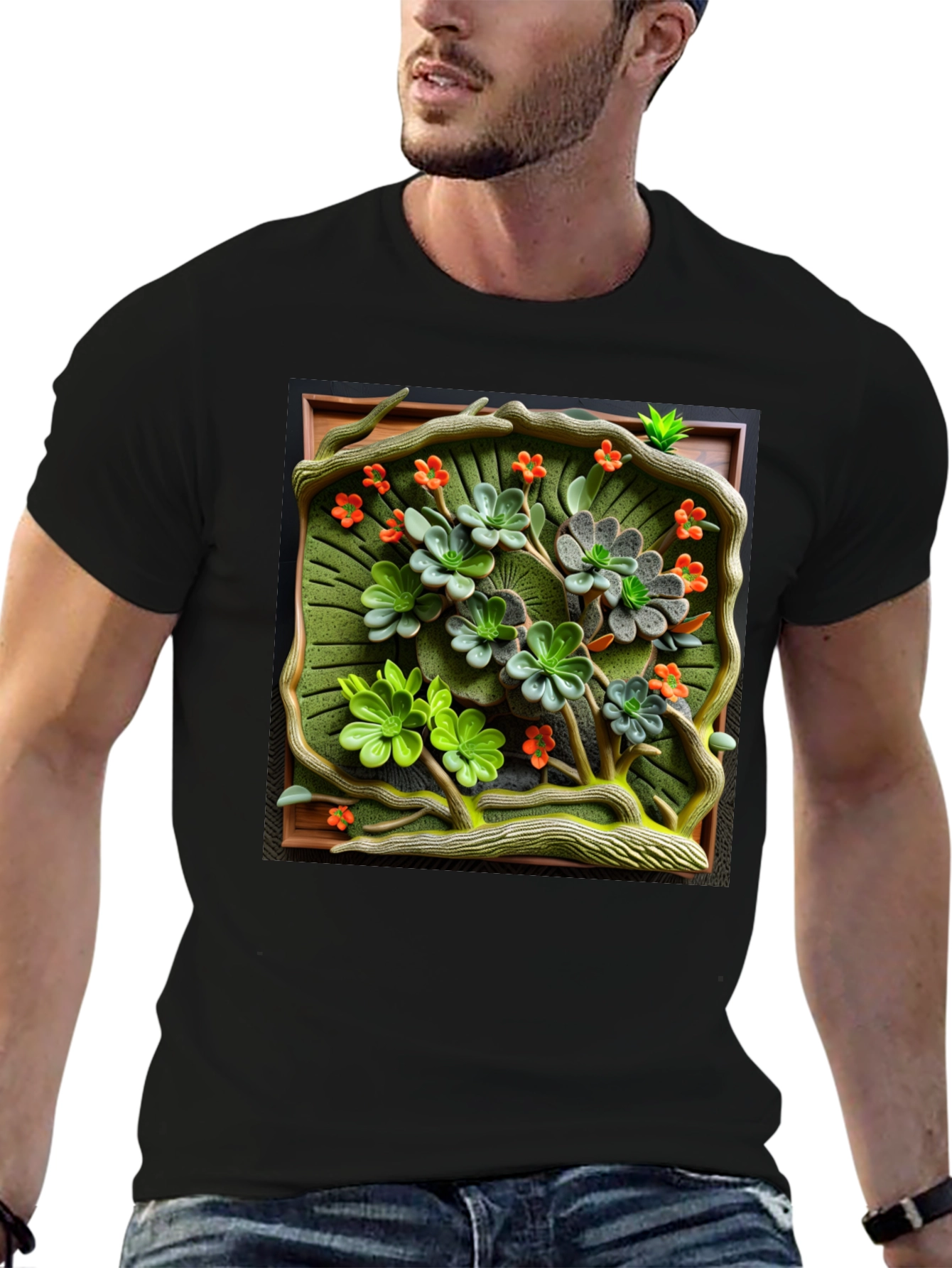 Floral Embossed Graphic Tee - Unique Art T-Shirt