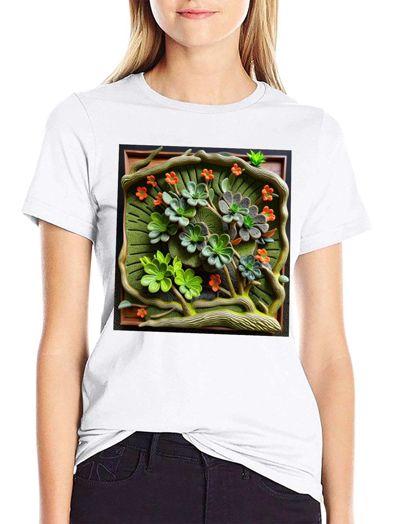 Floral Embossed Graphic Tee - Unique Art T-Shirt