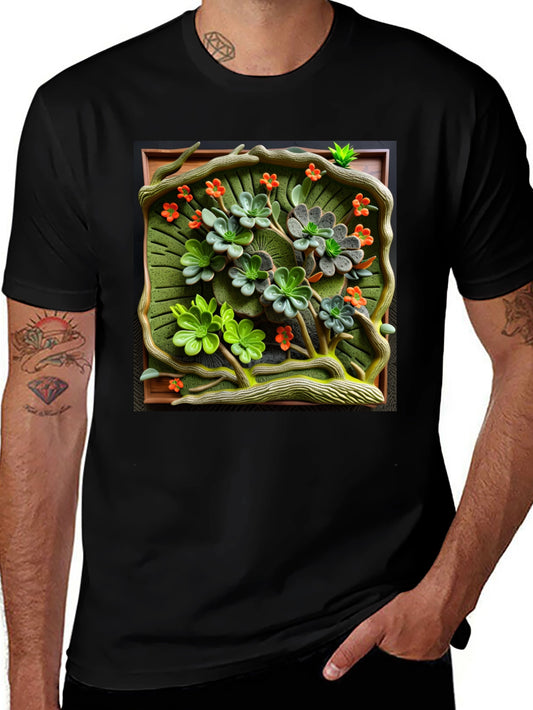 Floral Embossed Graphic Tee - Unique Art T-Shirt