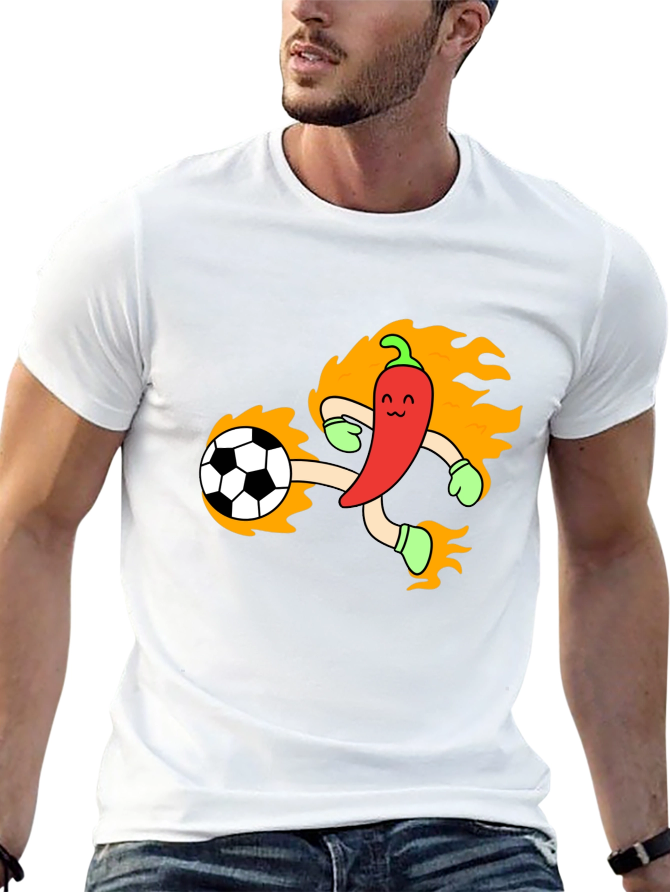 Spicy Soccer T-Shirt - Chili Pepper Kicking Ball