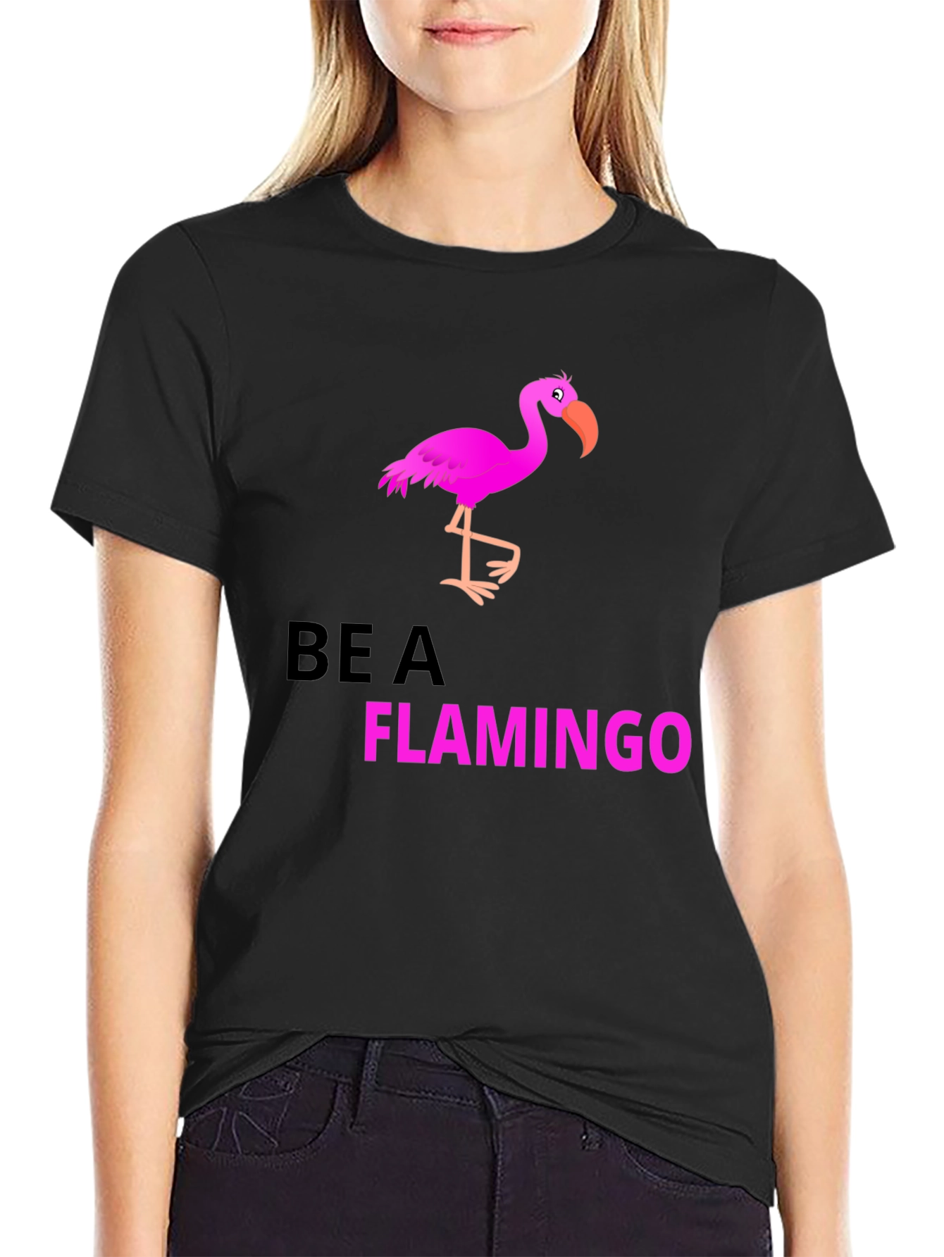 Be a Flamingo Black Graphic T-Shirt