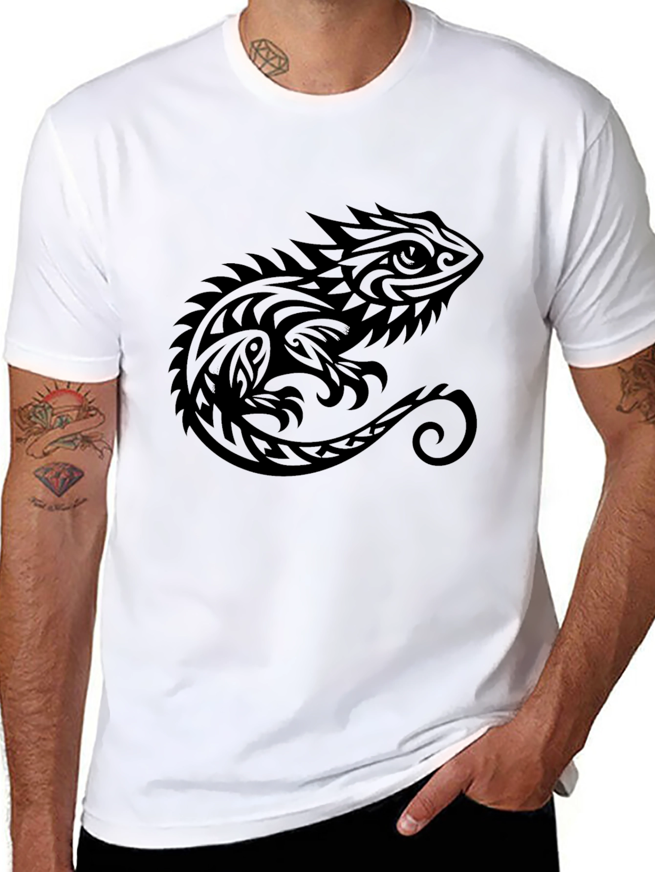 Tribal Lizard Graphic Tee - Black