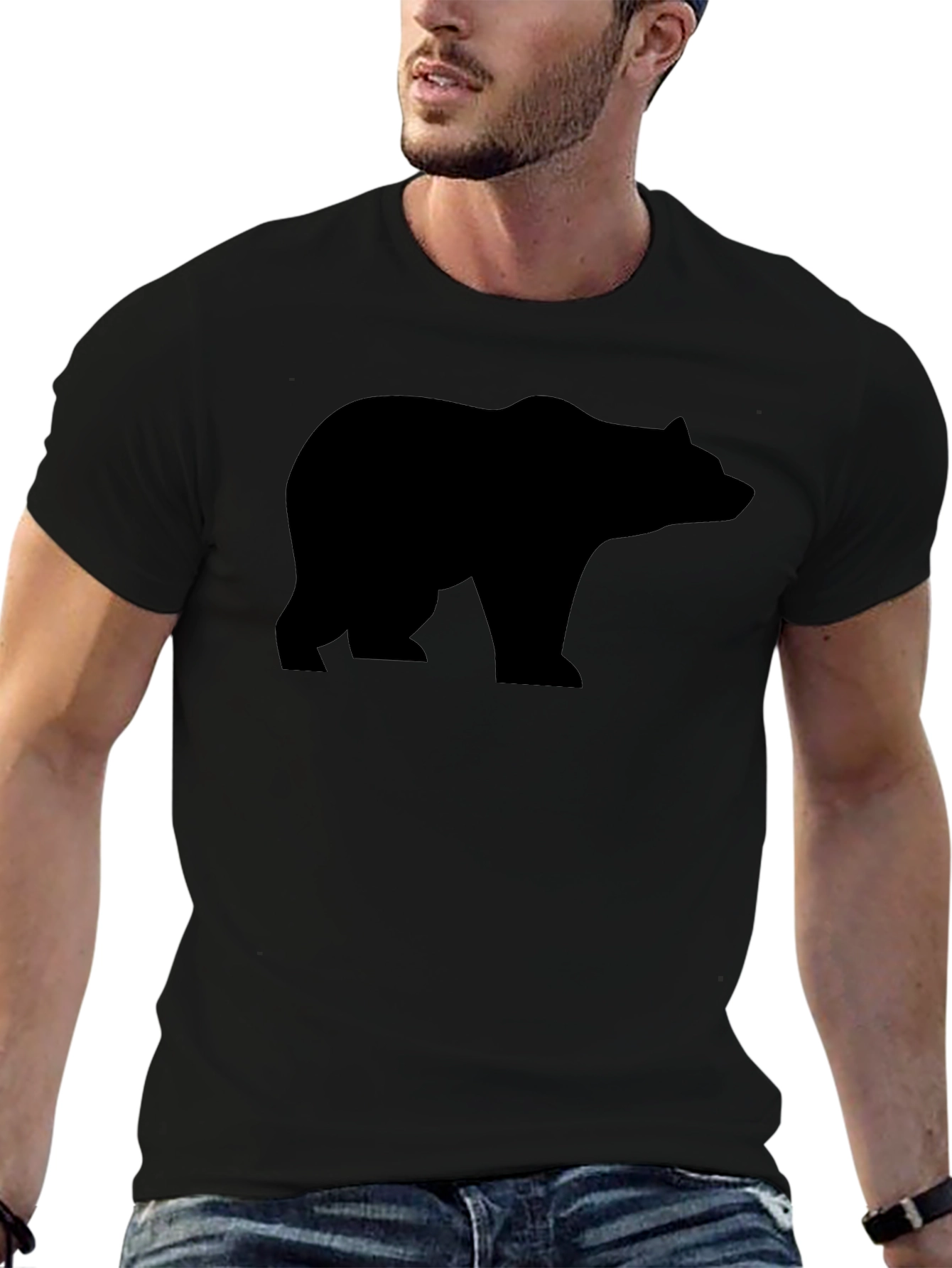 Mens Black Bear Graphic Tee - Classic Crew Neck