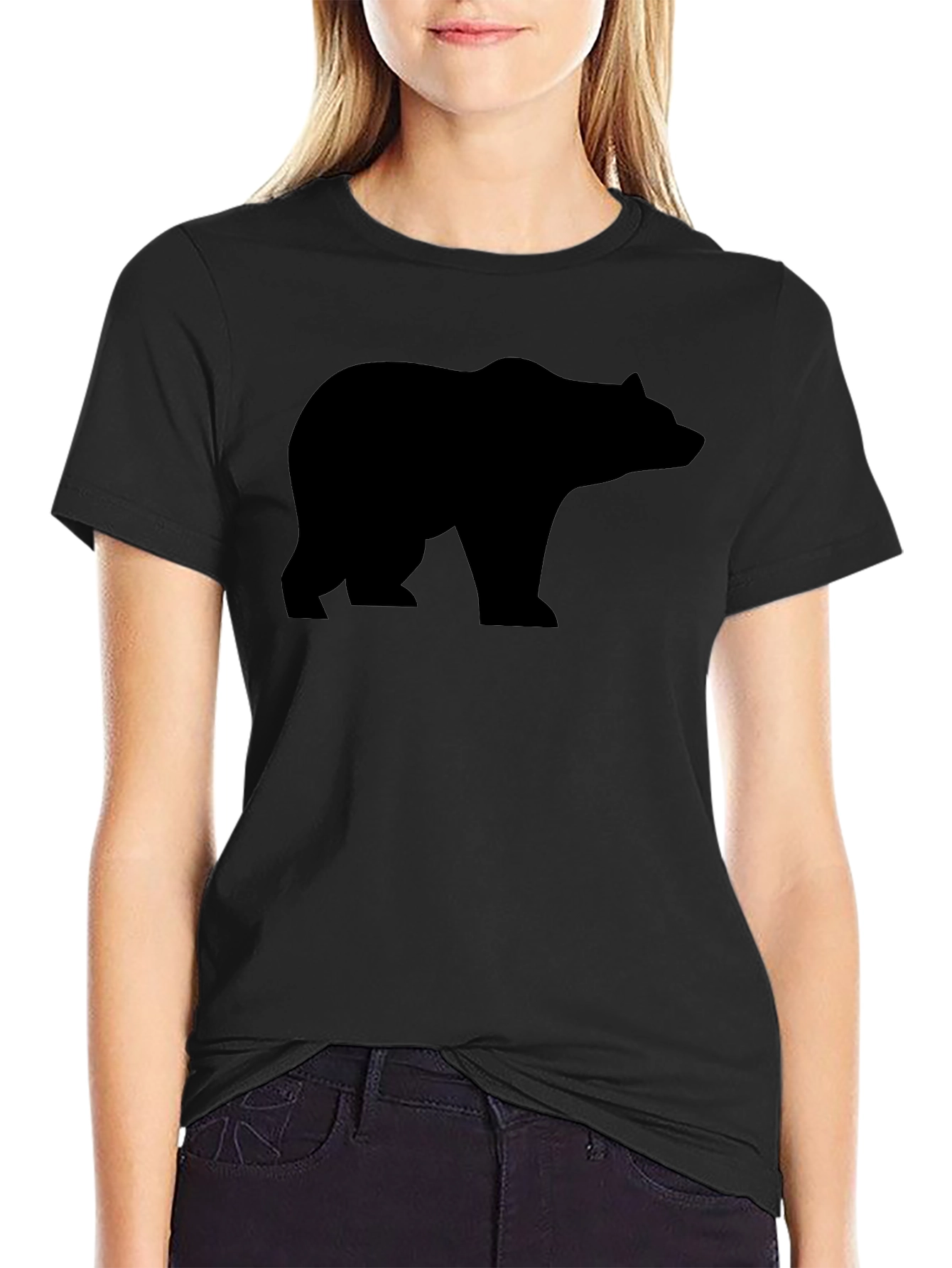 Mens Black Bear Graphic Tee - Classic Crew Neck