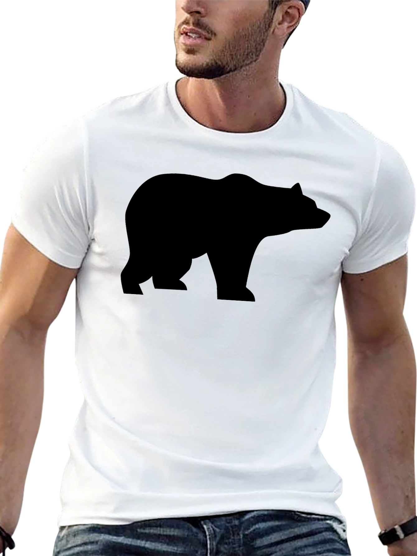Mens Black Bear Graphic Tee - Classic Crew Neck