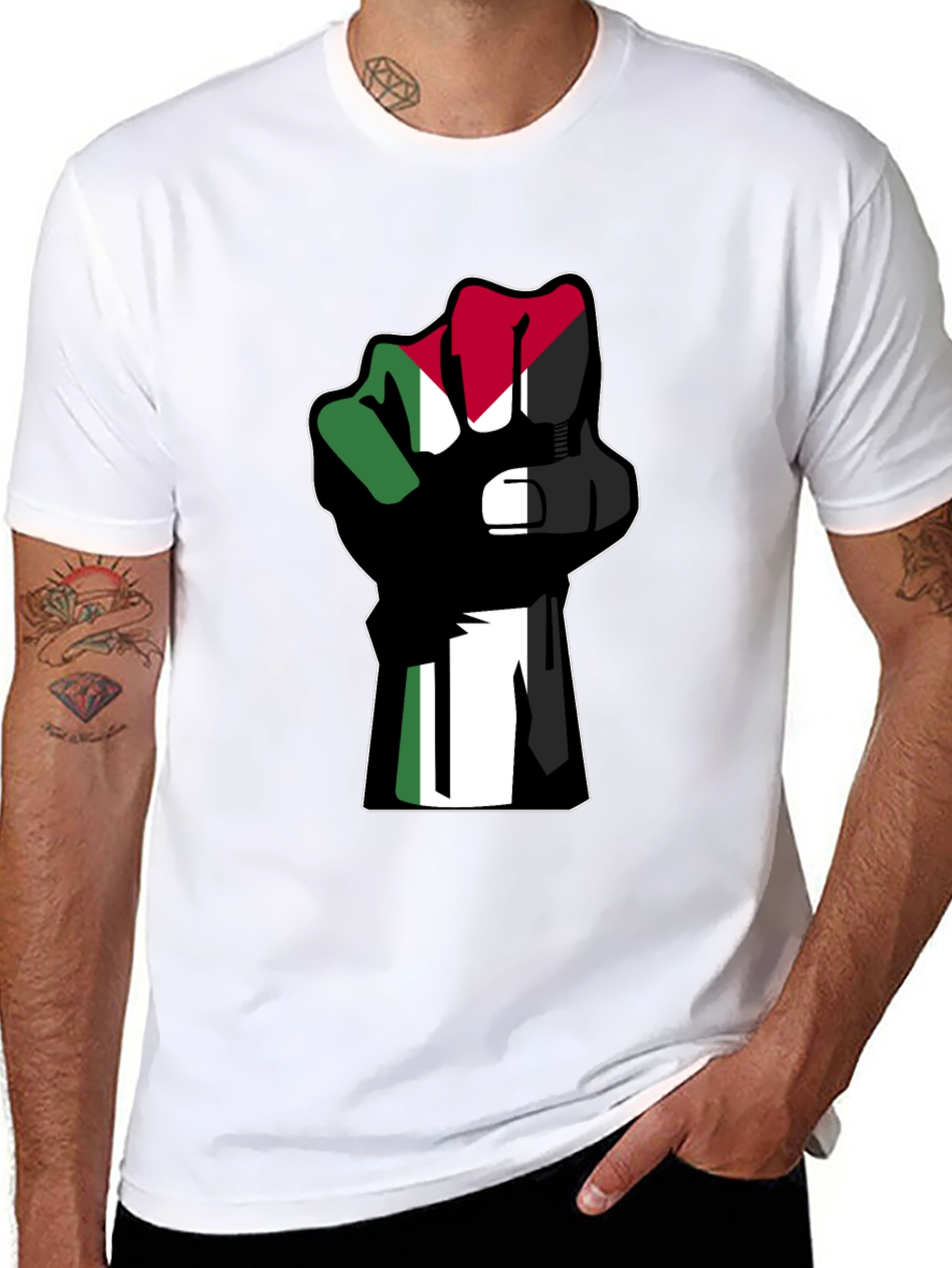 Flag Fist Black T-Shirt - Palestine Solidarity