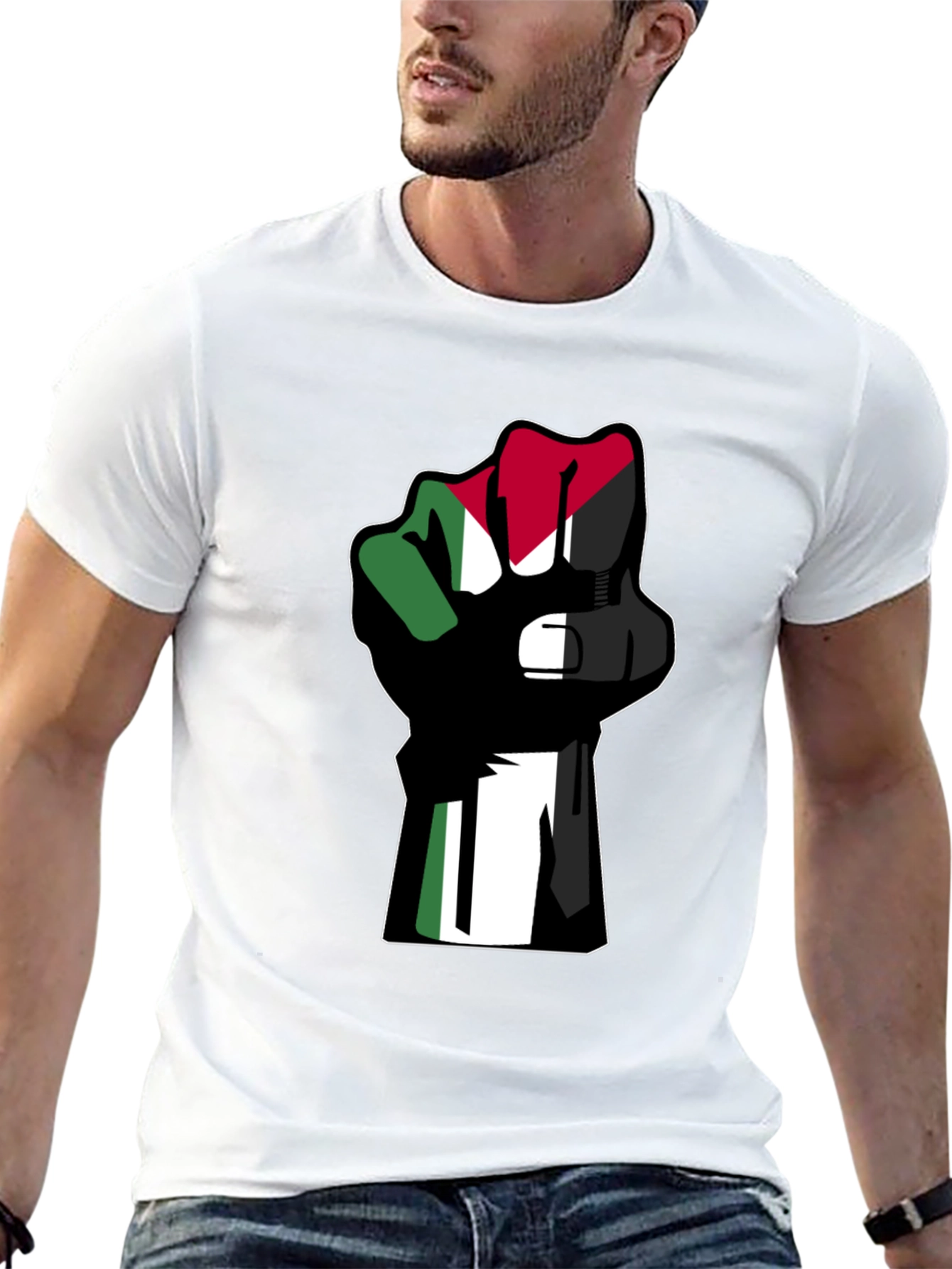 Flag Fist Black T-Shirt - Palestine Solidarity