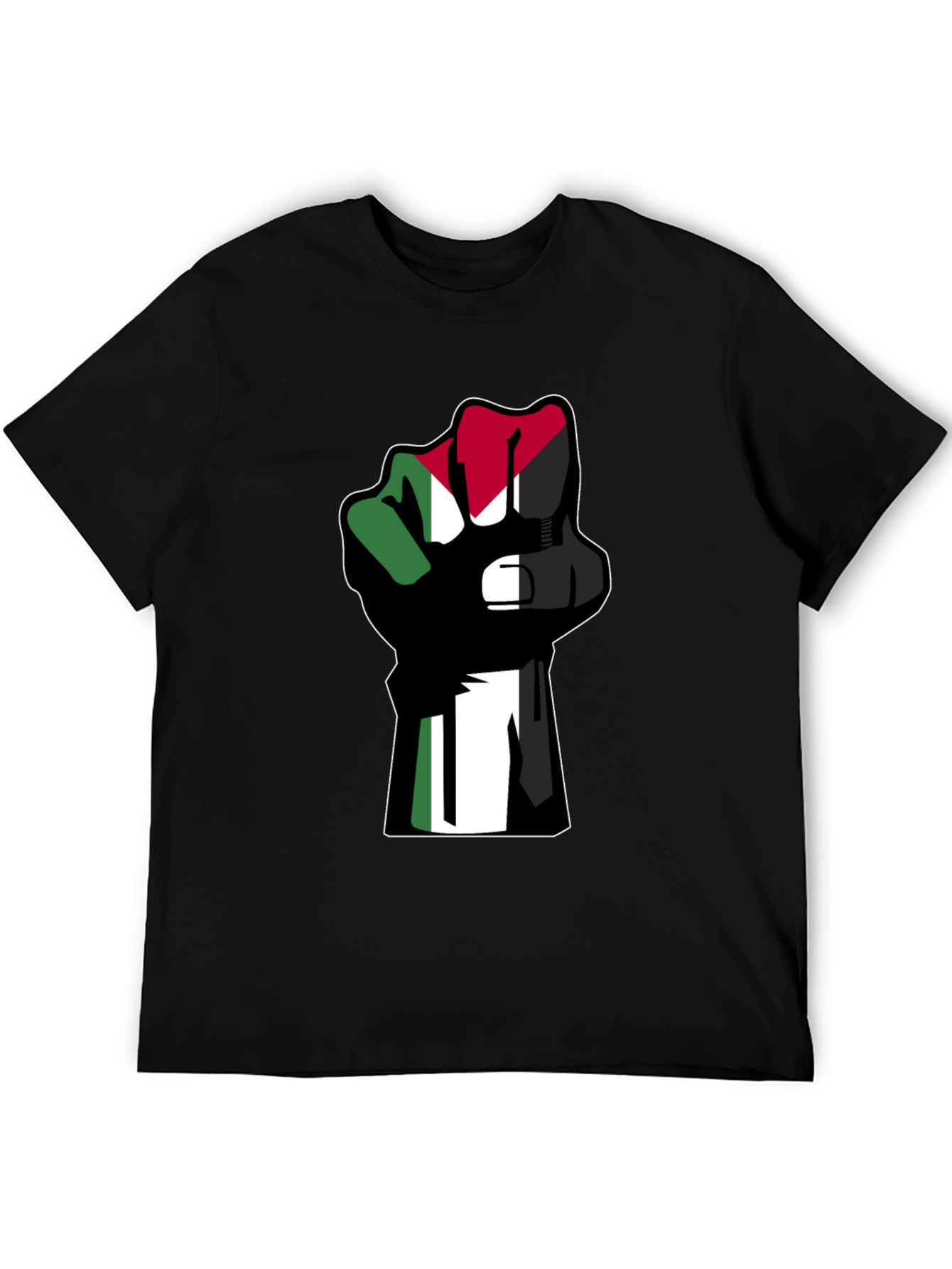 Flag Fist Black T-Shirt - Palestine Solidarity