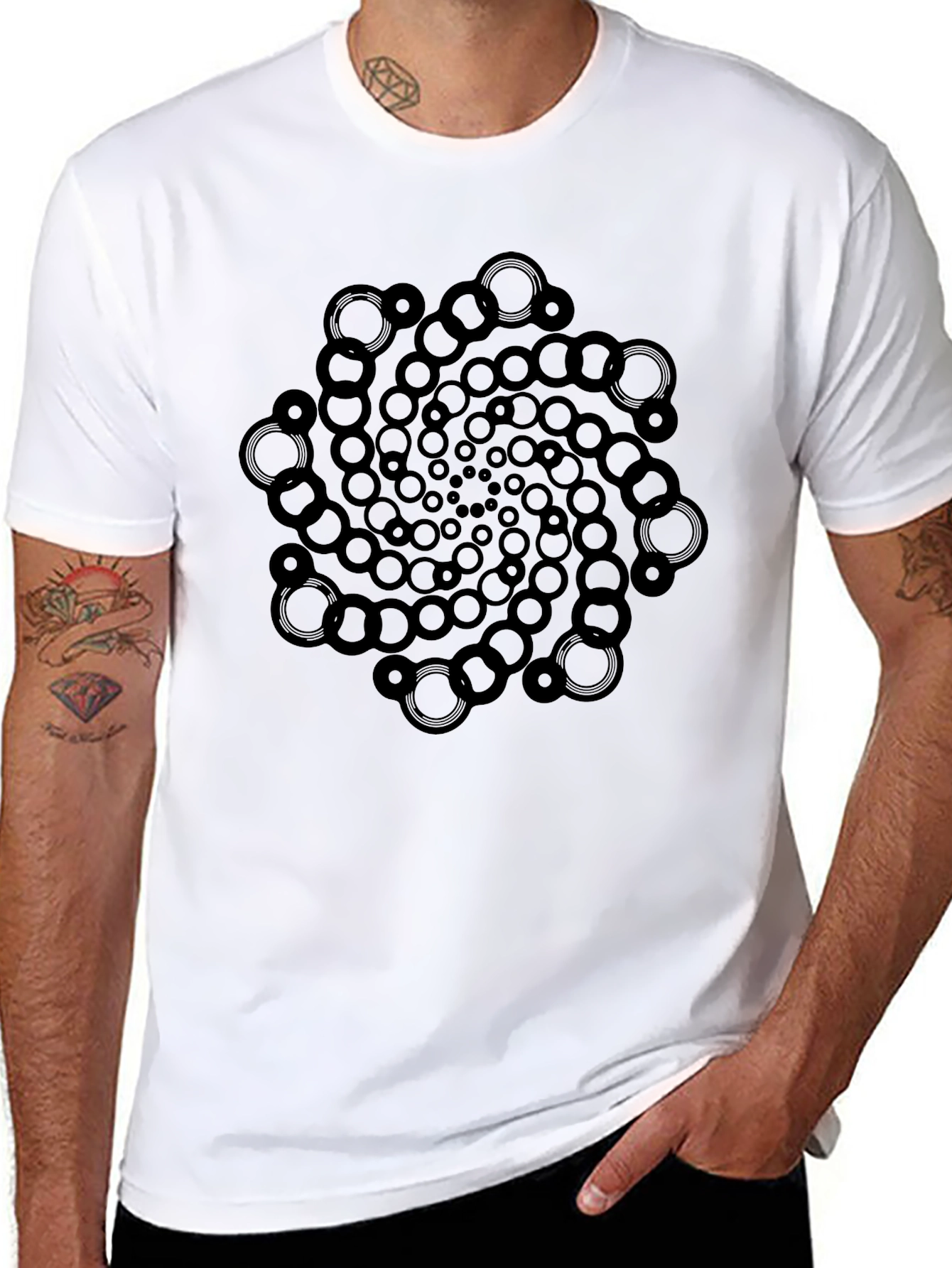 Geometric Spiral Graphic Tee - Cool Design