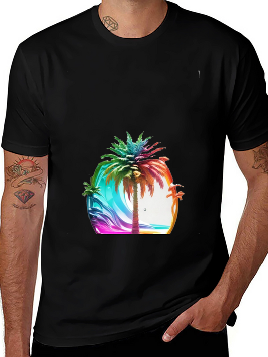 Vibrant Palm Tree Graphic Tee - Island Vibes