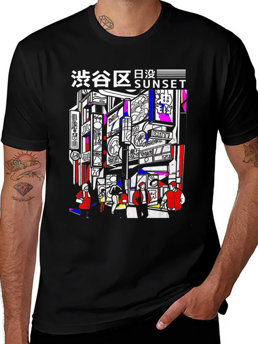 Tokyo Sunset Graphic Tee - Black