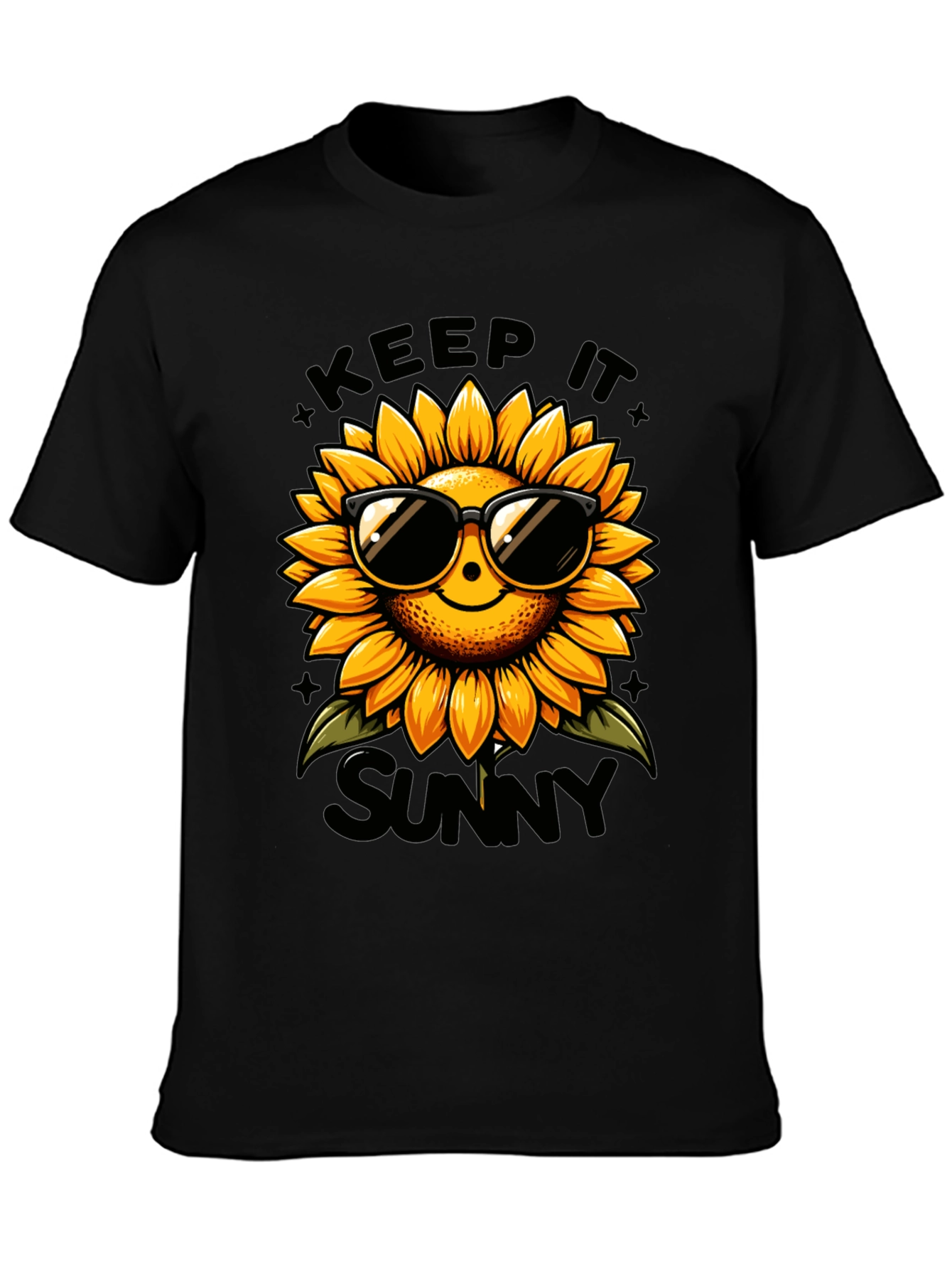 Keep It Sunny Sunflower Graphic Tee - Black