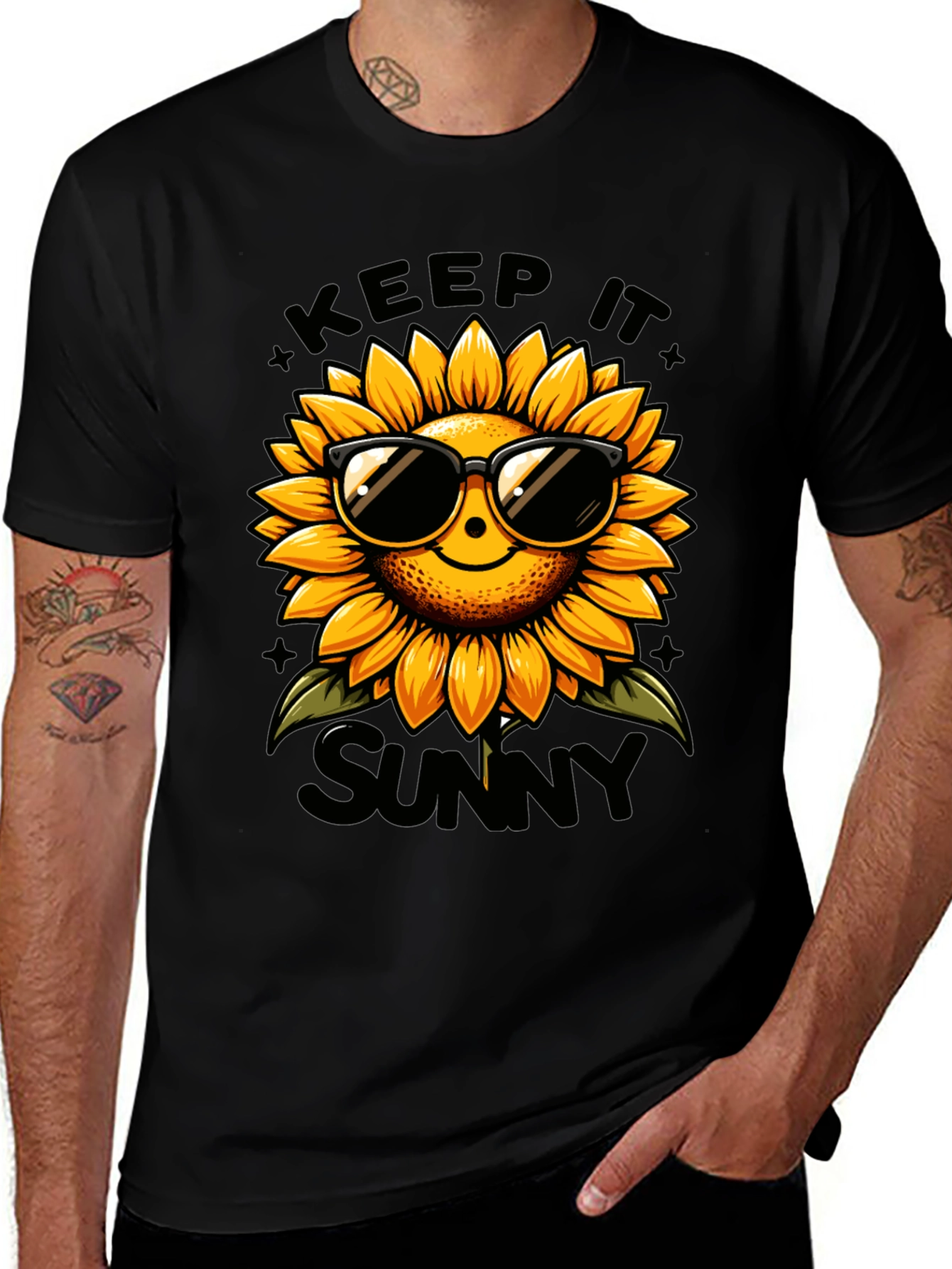 Keep It Sunny Sunflower Graphic Tee - Black