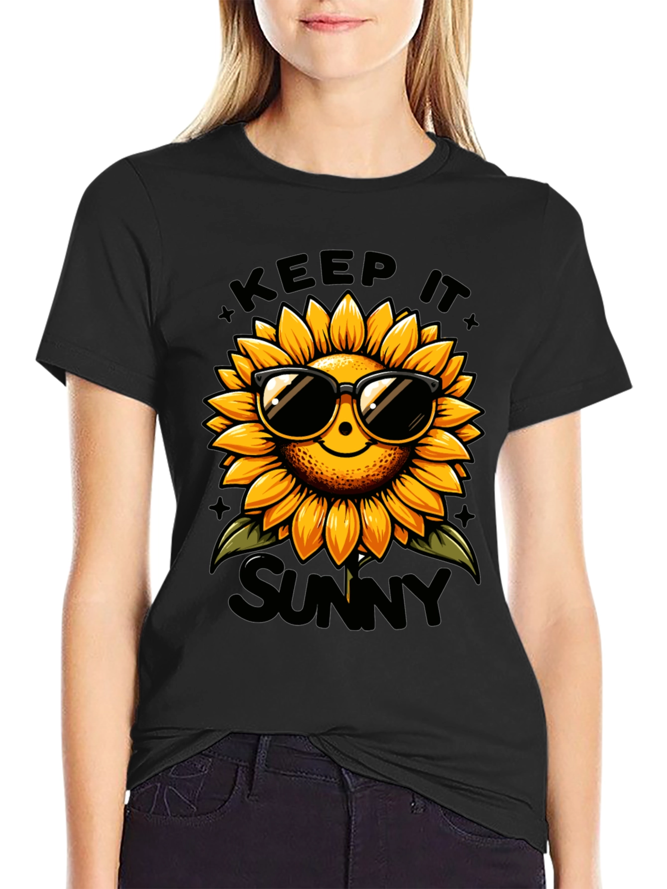Keep It Sunny Sunflower Graphic Tee - Black