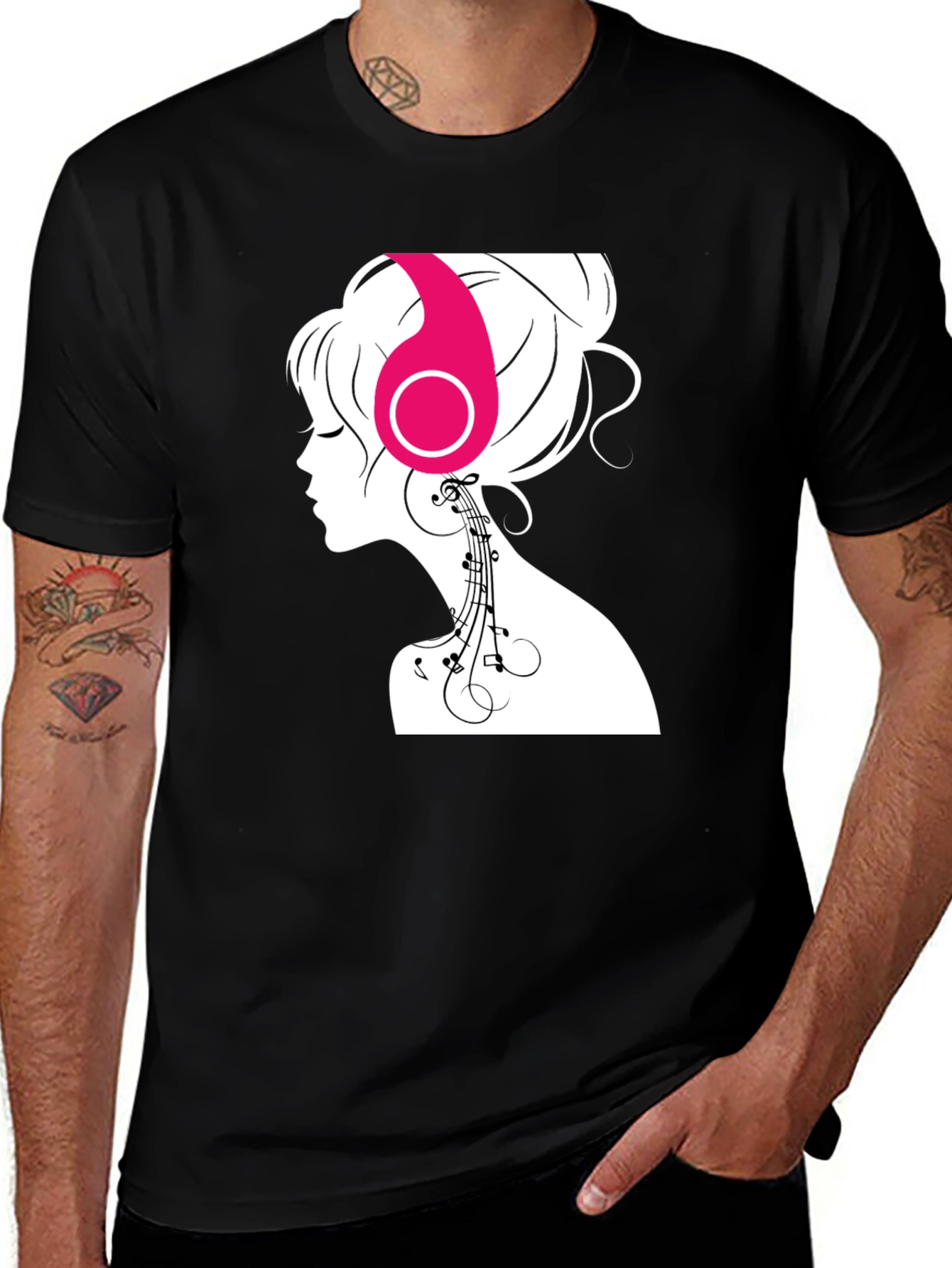 Silhouette Music Lover Tee - Stylish Black Graphic T-Shirt