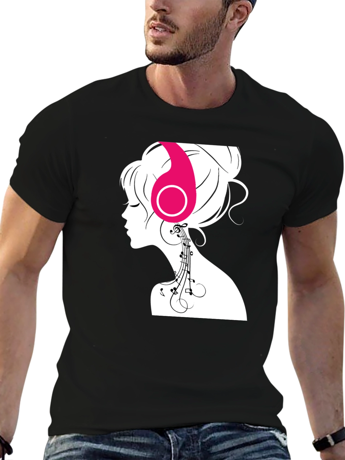 Silhouette Music Lover Tee - Stylish Black Graphic T-Shirt