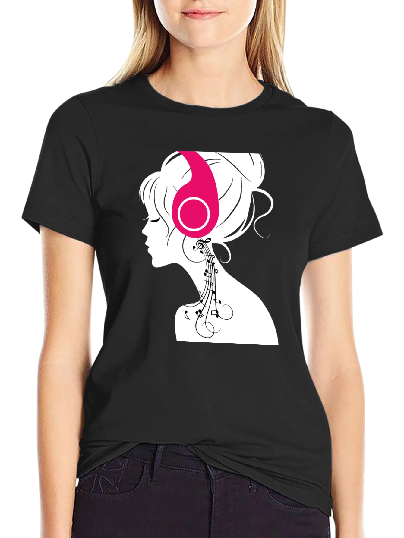 Silhouette Music Lover Tee - Stylish Black Graphic T-Shirt