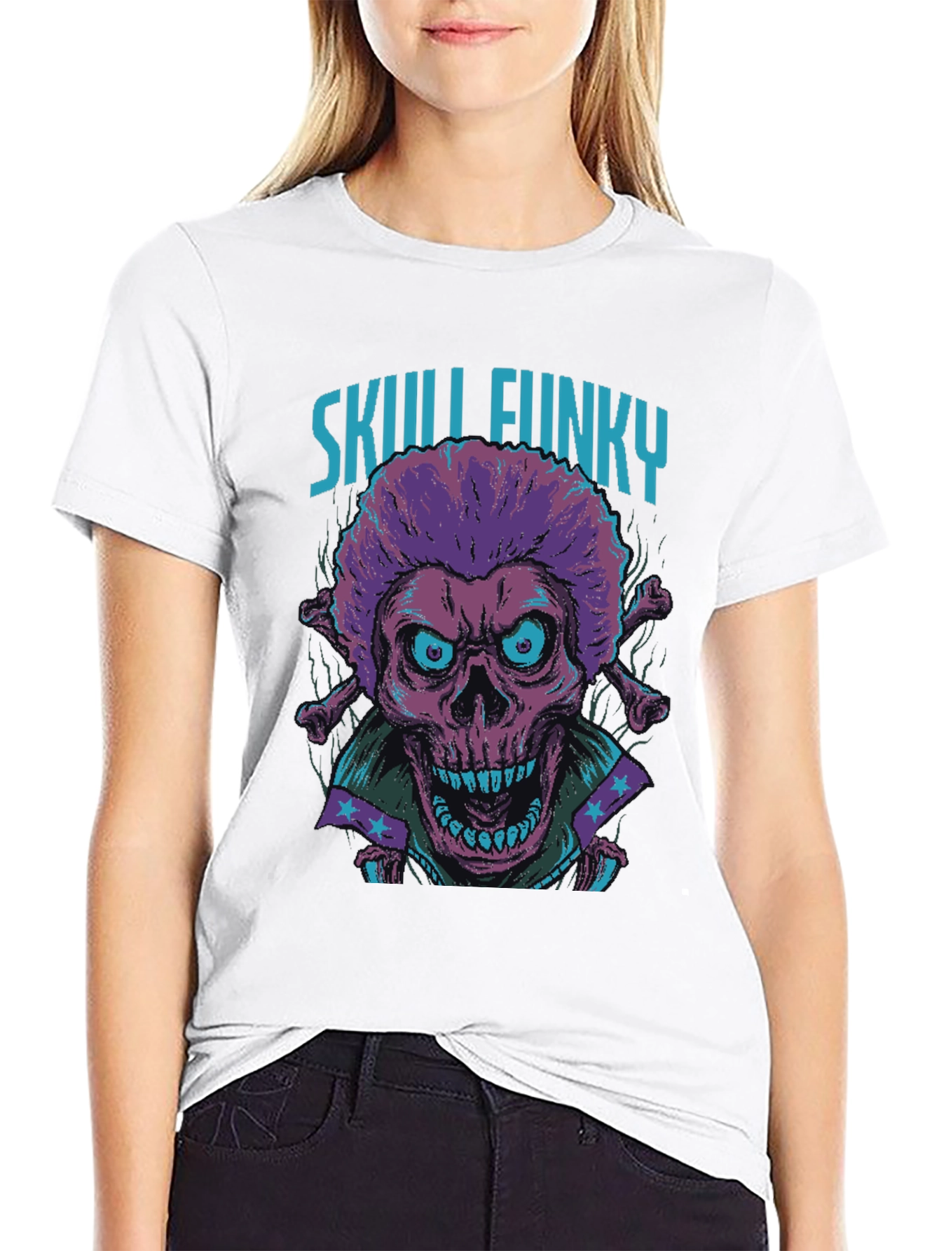 Skull Funky Graphic Print Tee - Unique Fashion