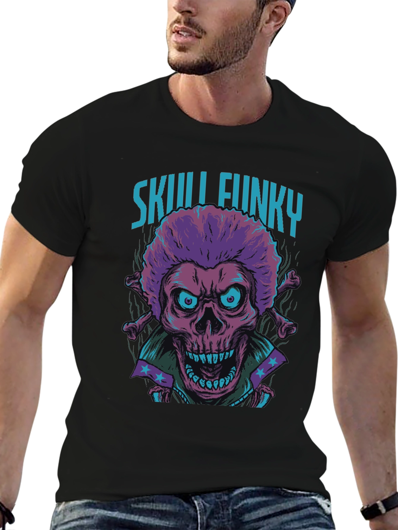Skull Funky Graphic Print Tee - Unique Fashion