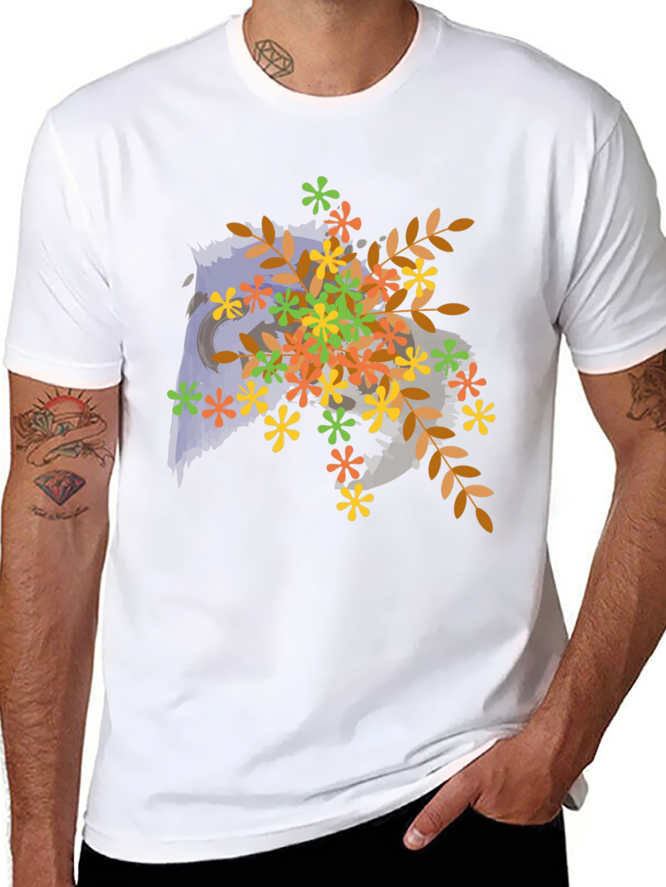 Floral Owl Graphic Tee - Mens Black T-Shirt
