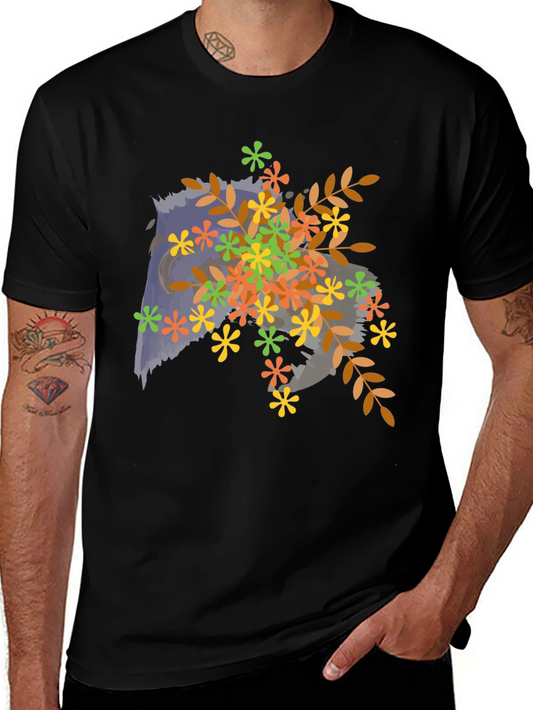 Floral Owl Graphic Tee - Mens Black T-Shirt