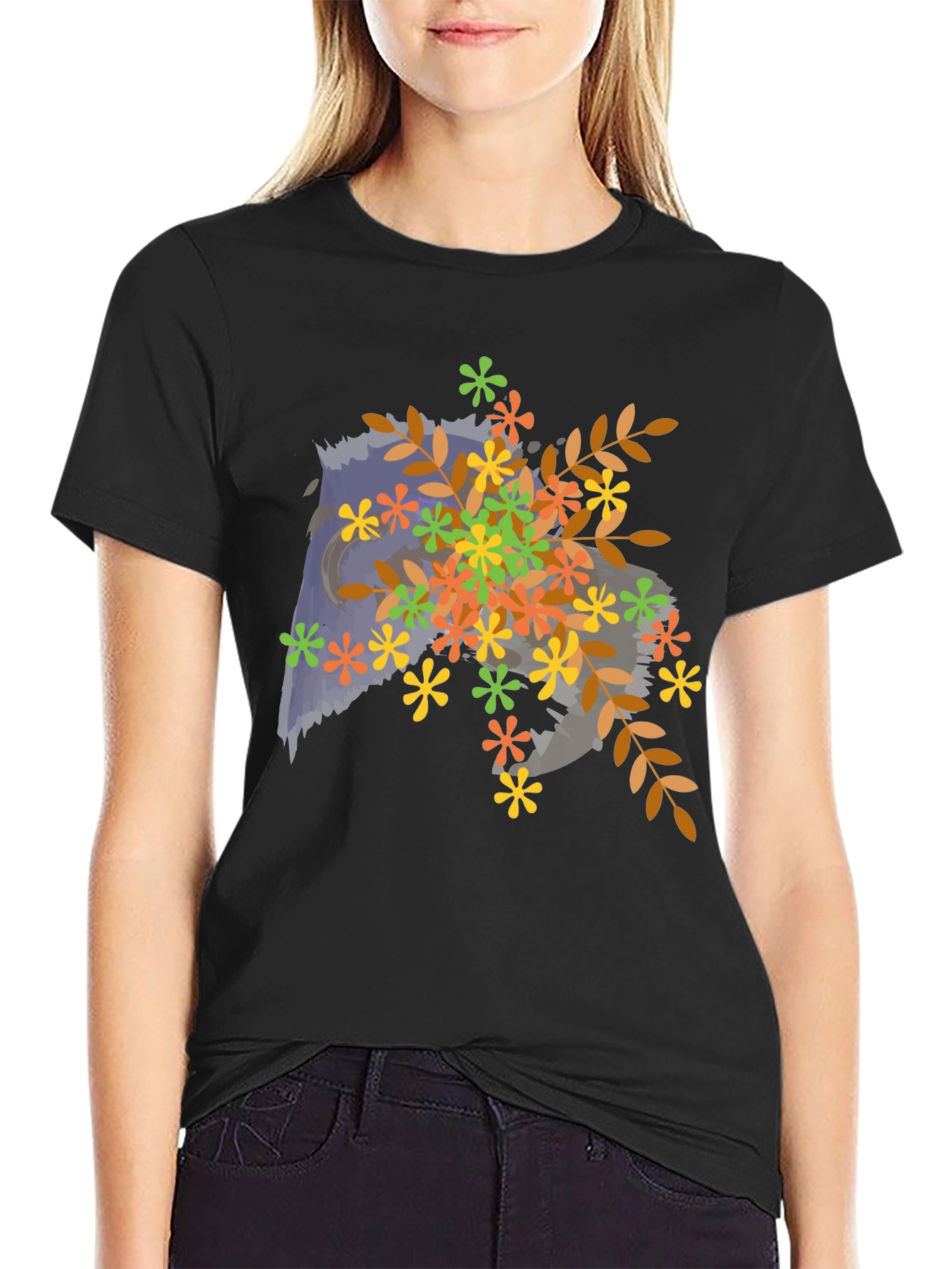 Floral Owl Graphic Tee - Mens Black T-Shirt