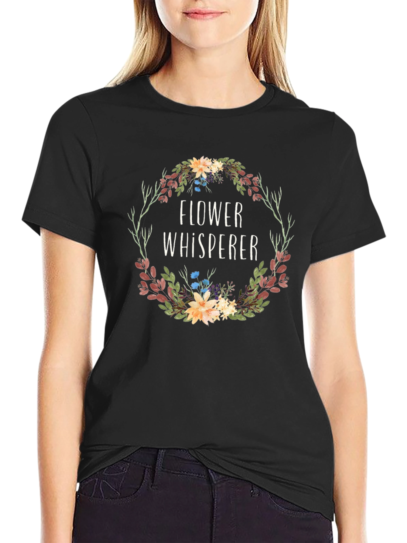 Flower Whisperer Graphic Tee - Botanical Wreath Design