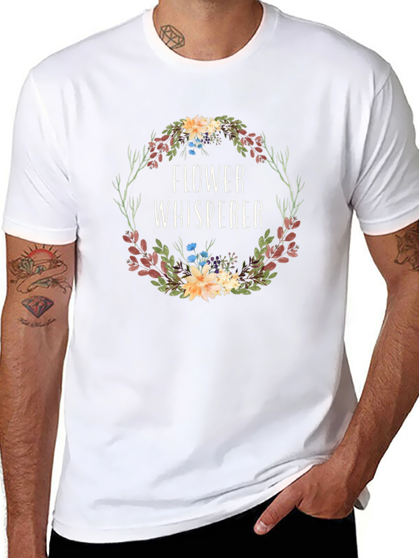 Flower Whisperer Graphic Tee - Botanical Wreath Design