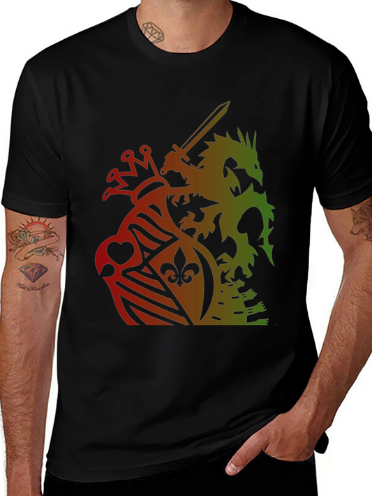 Regal Dragon Crest Graphic Tee - Black Cotton Blend Shirt